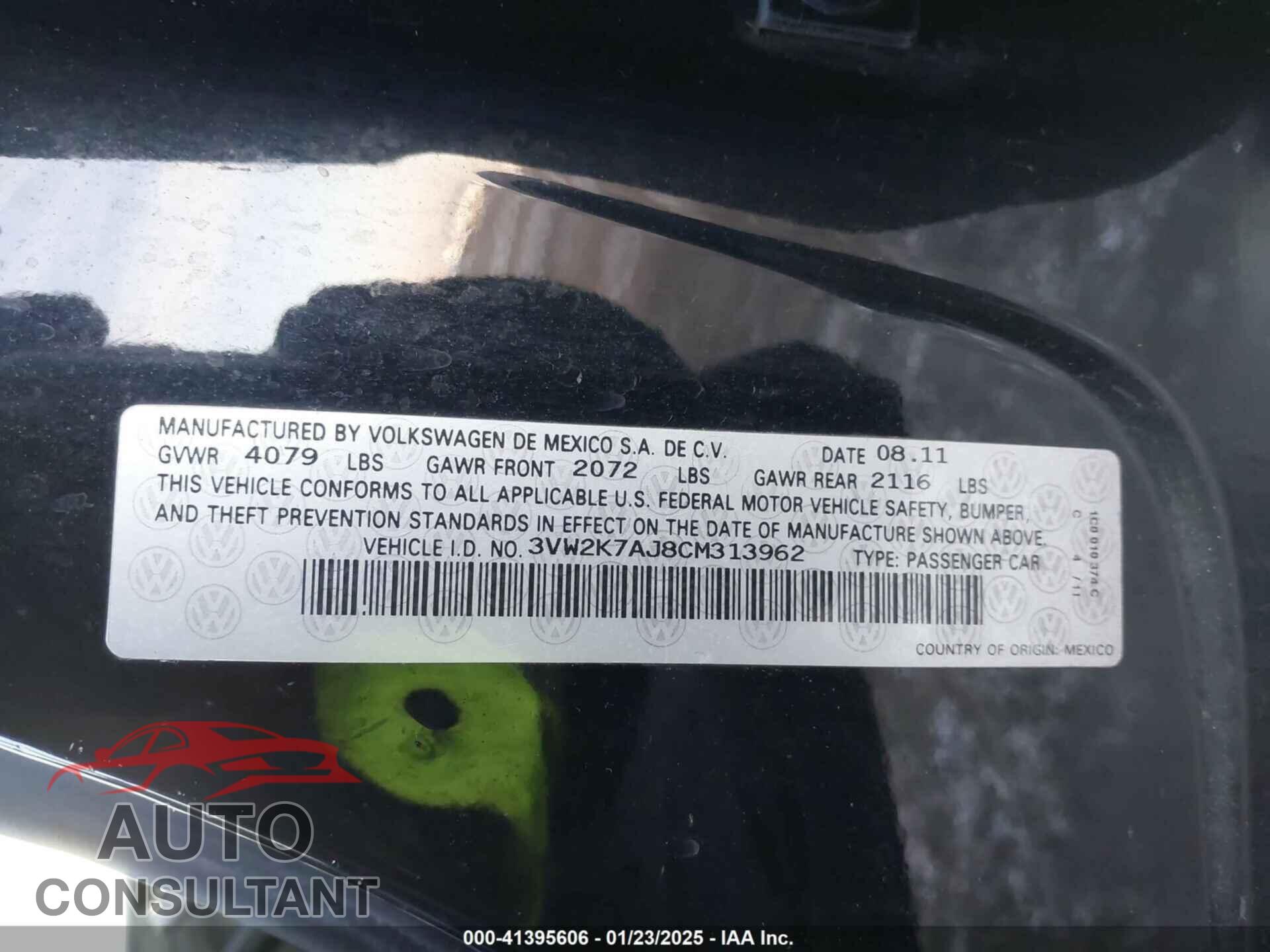 VOLKSWAGEN JETTA 2012 - 3VW2K7AJ8CM313962