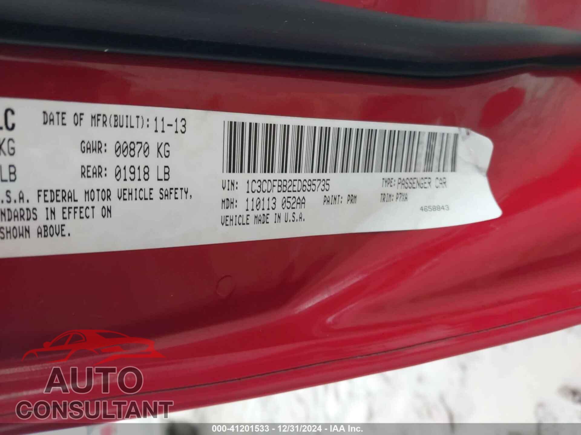 DODGE DART 2014 - 1C3CDFBB2ED695735