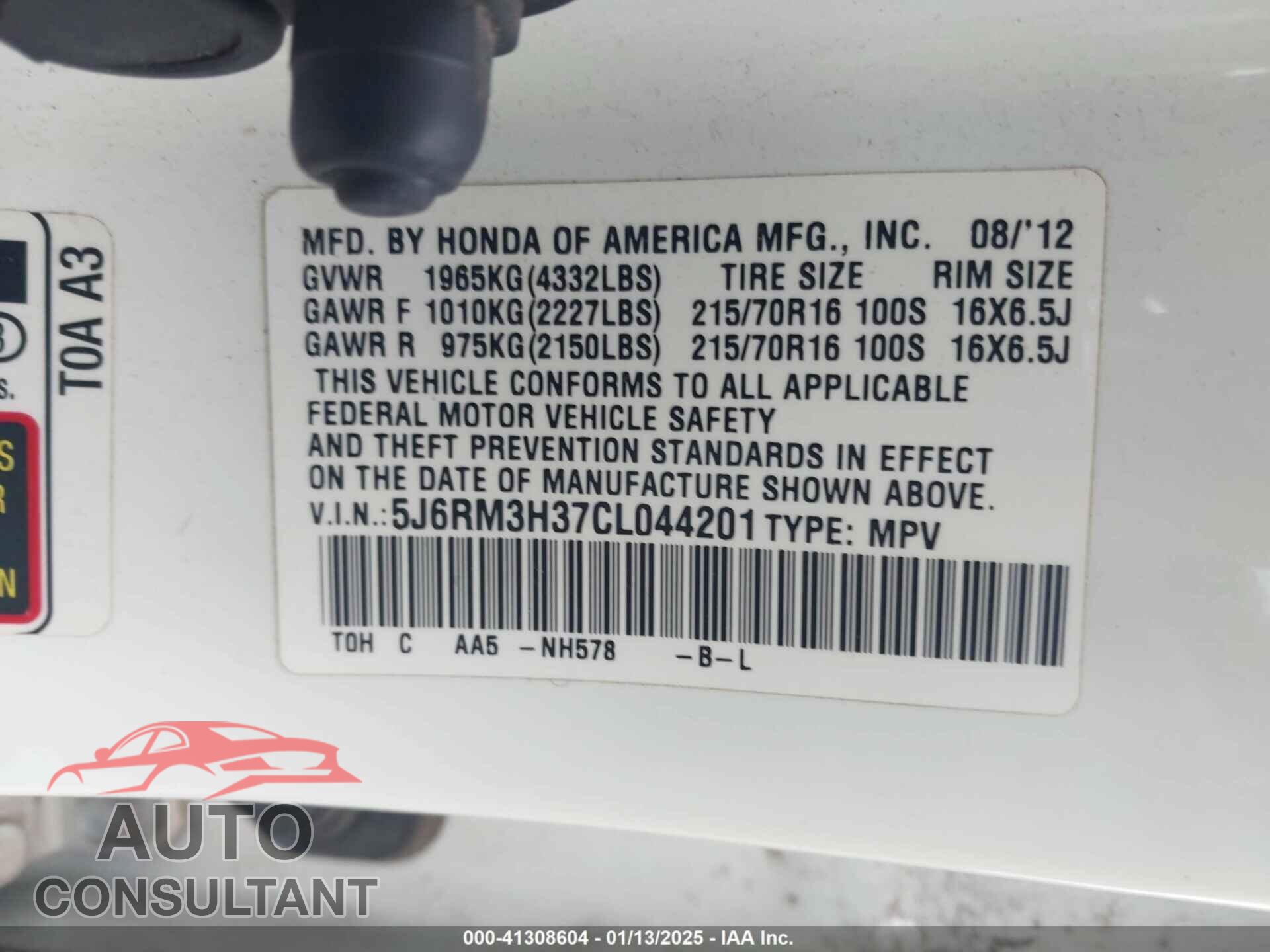 HONDA CR-V 2012 - 5J6RM3H37CL044201