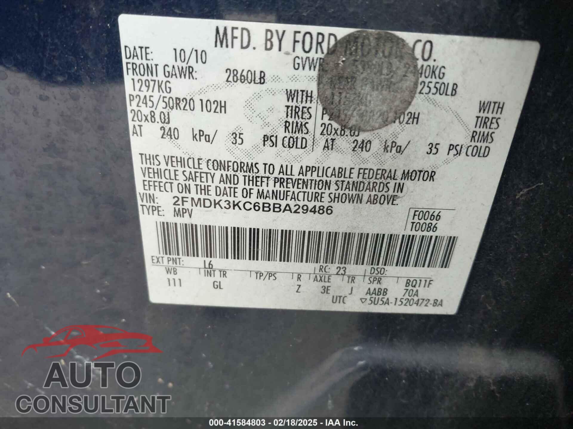 FORD EDGE 2011 - 2FMDK3KC6BBA29486