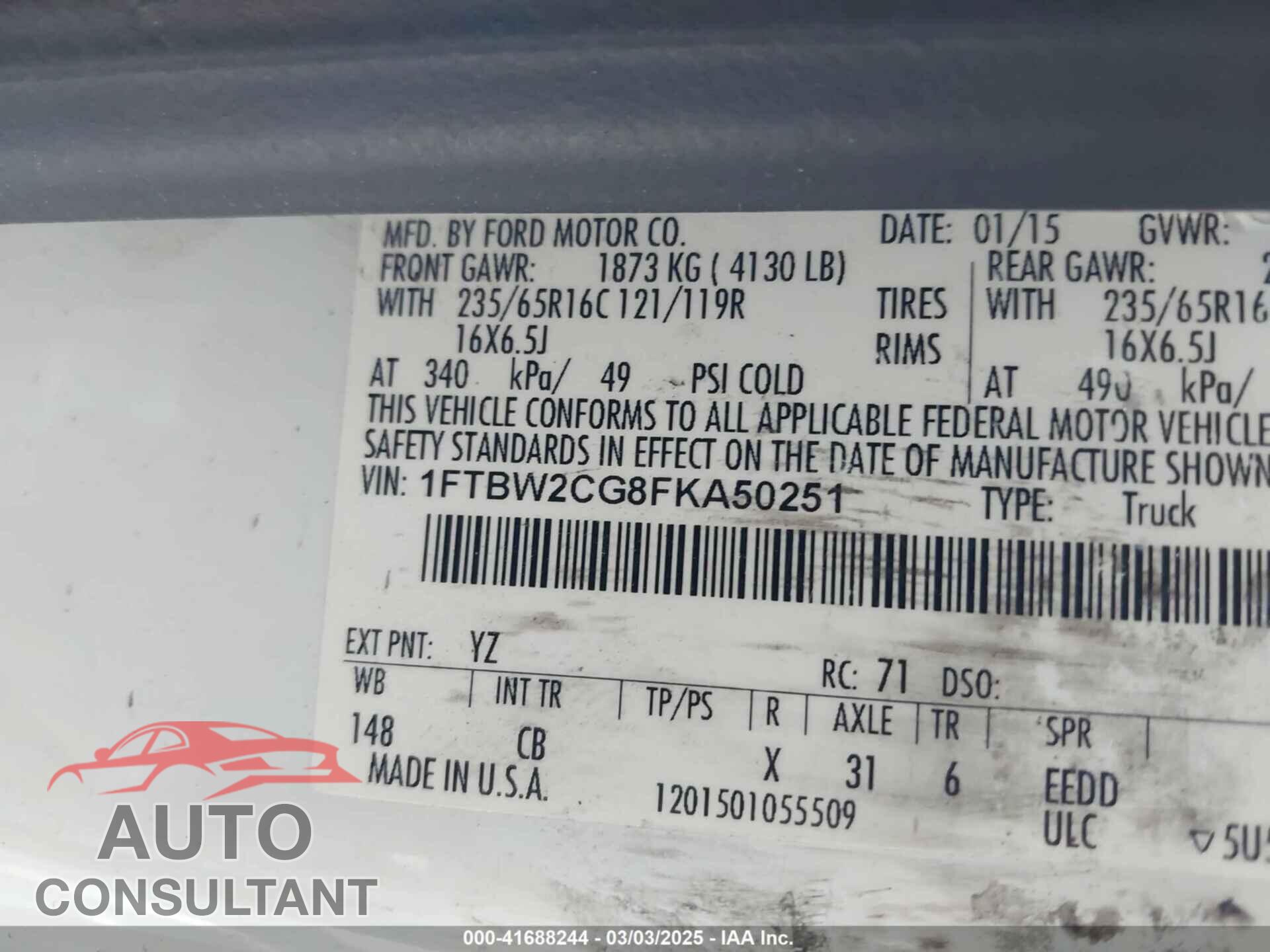 FORD TRANSIT-350 2015 - 1FTBW2CG8FKA50251