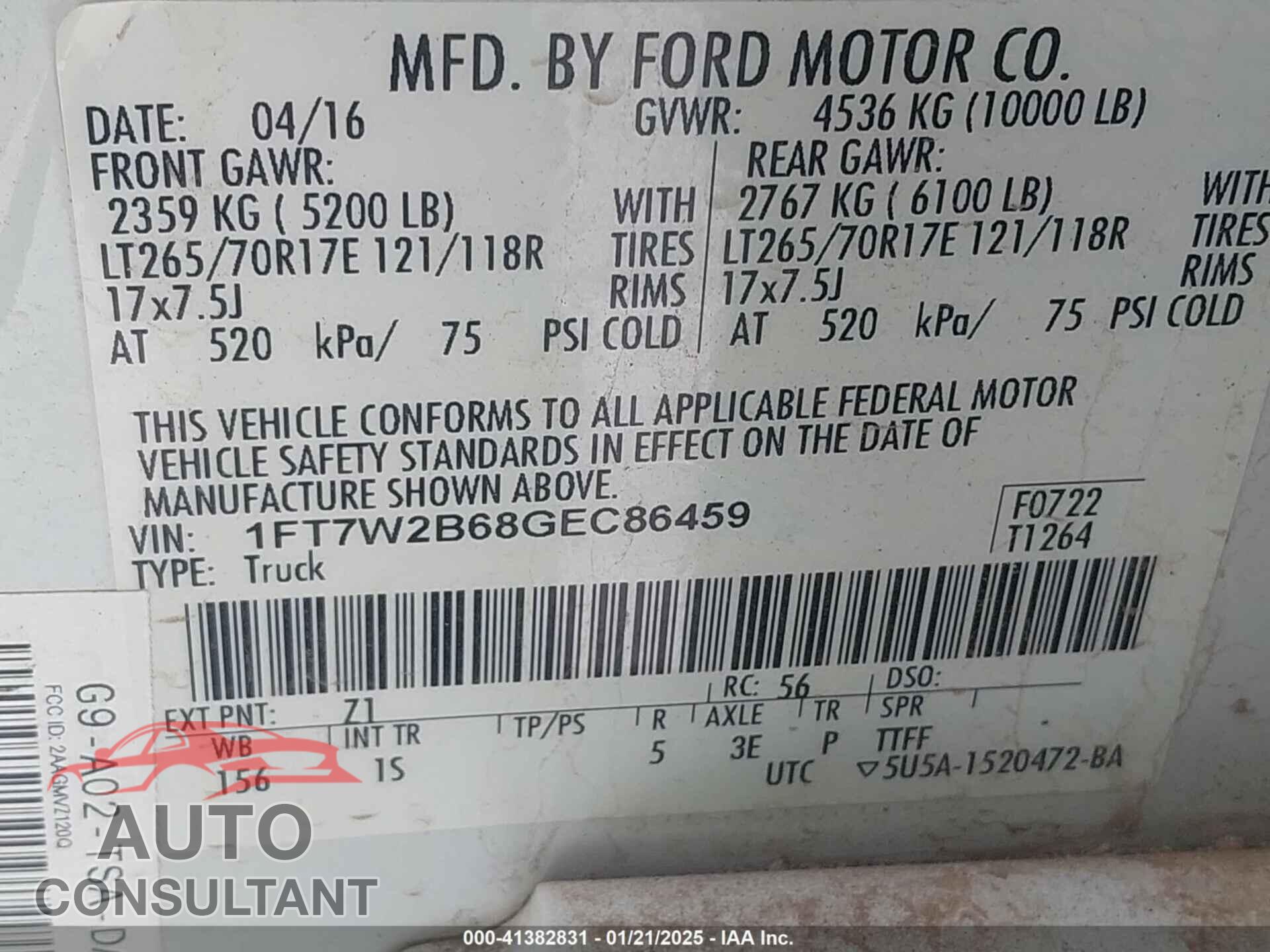 FORD F-250 2016 - 1FT7W2B68GEC86459