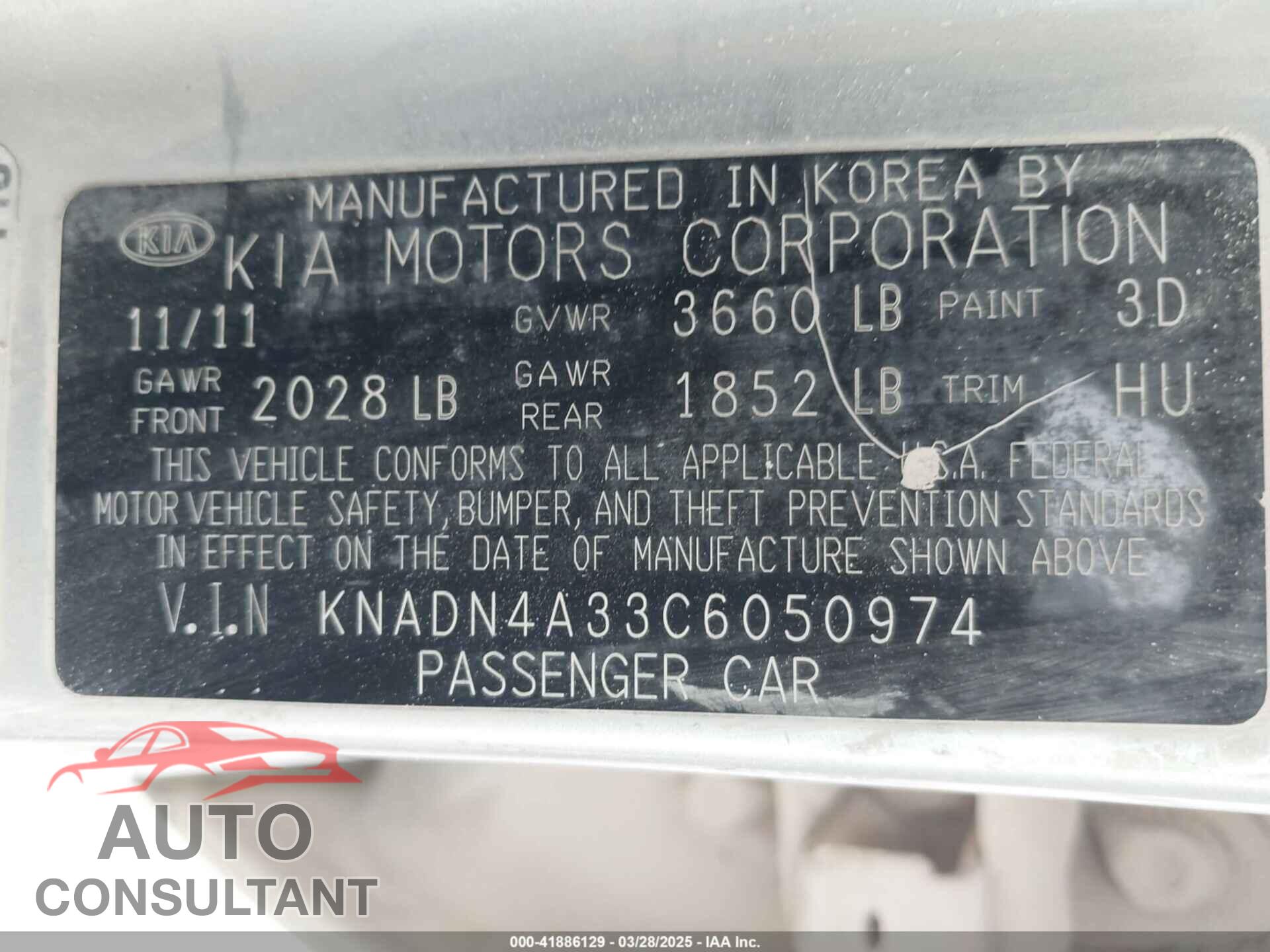 KIA RIO 2012 - KNADN4A33C6050974