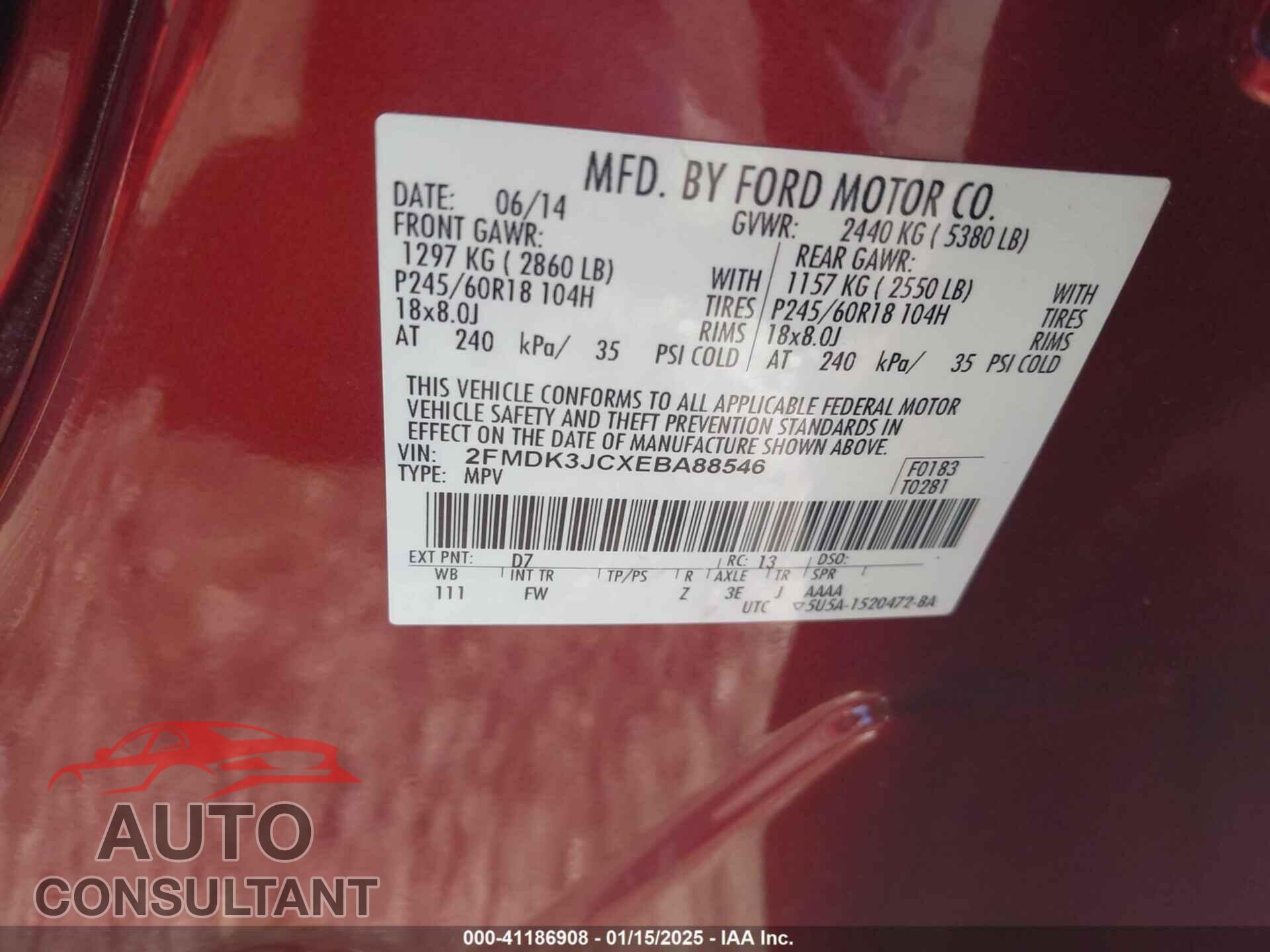 FORD EDGE 2014 - 2FMDK3JCXEBA88546