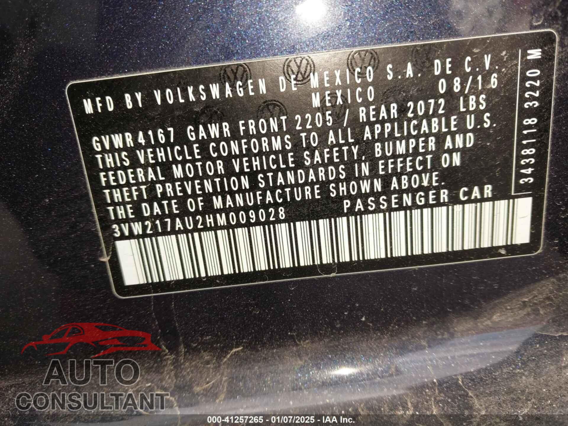 VOLKSWAGEN GOLF 2017 - 3VW217AU2HM009028