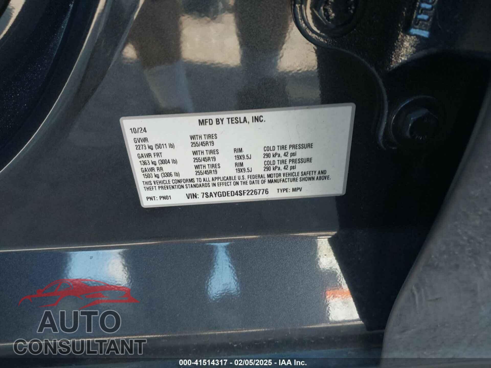 TESLA MODEL Y 2025 - 7SAYGDED4SF226776