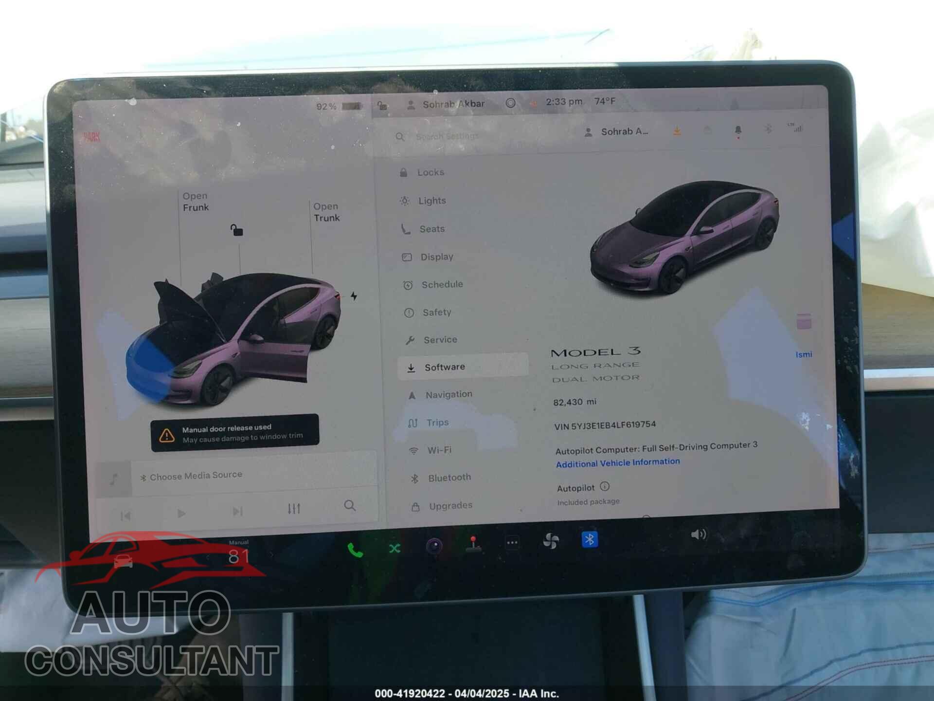 TESLA MODEL 3 2020 - 5YJ3E1EB4LF619754