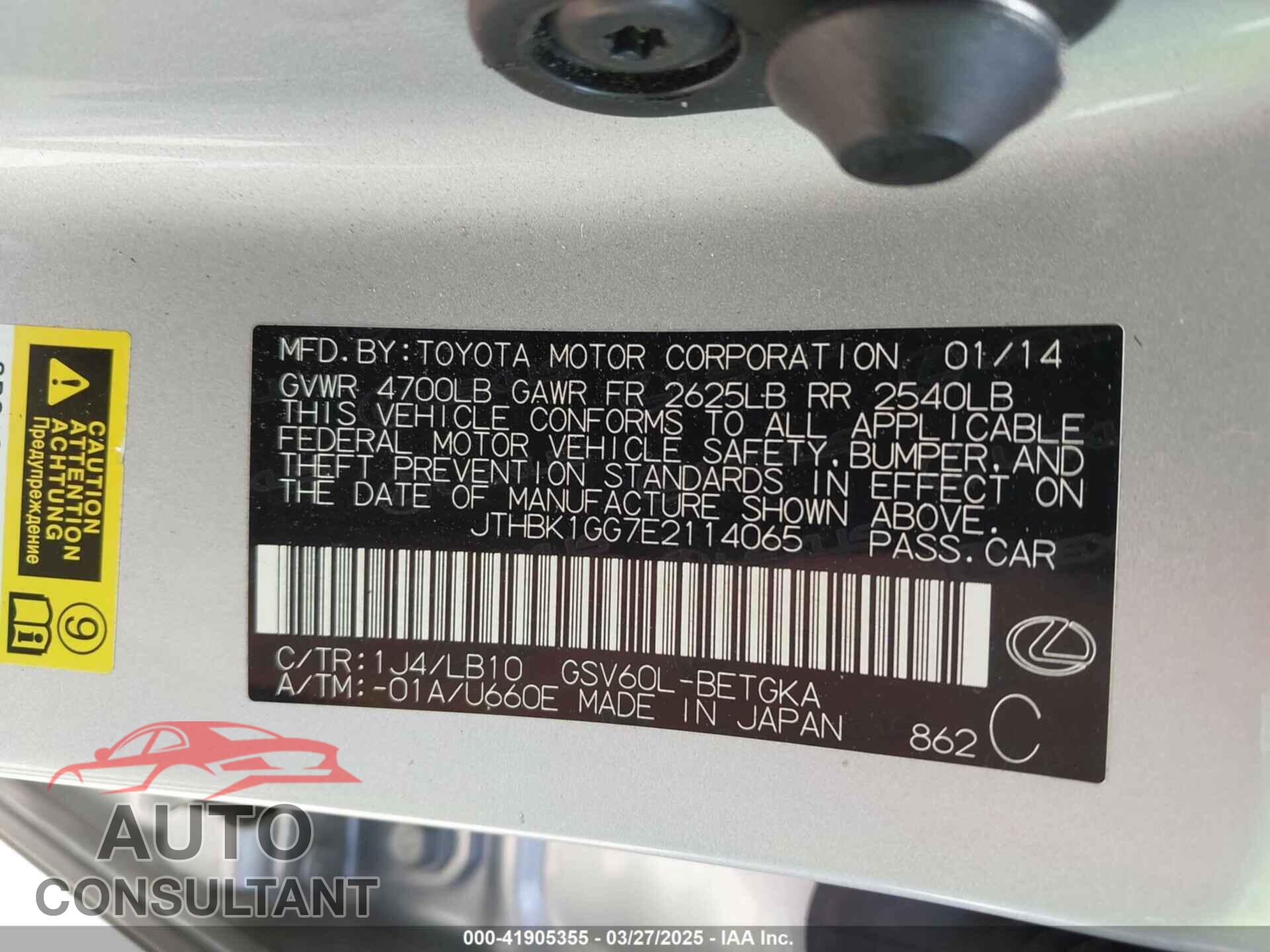 LEXUS ES 350 2014 - JTHBK1GG7E2114065