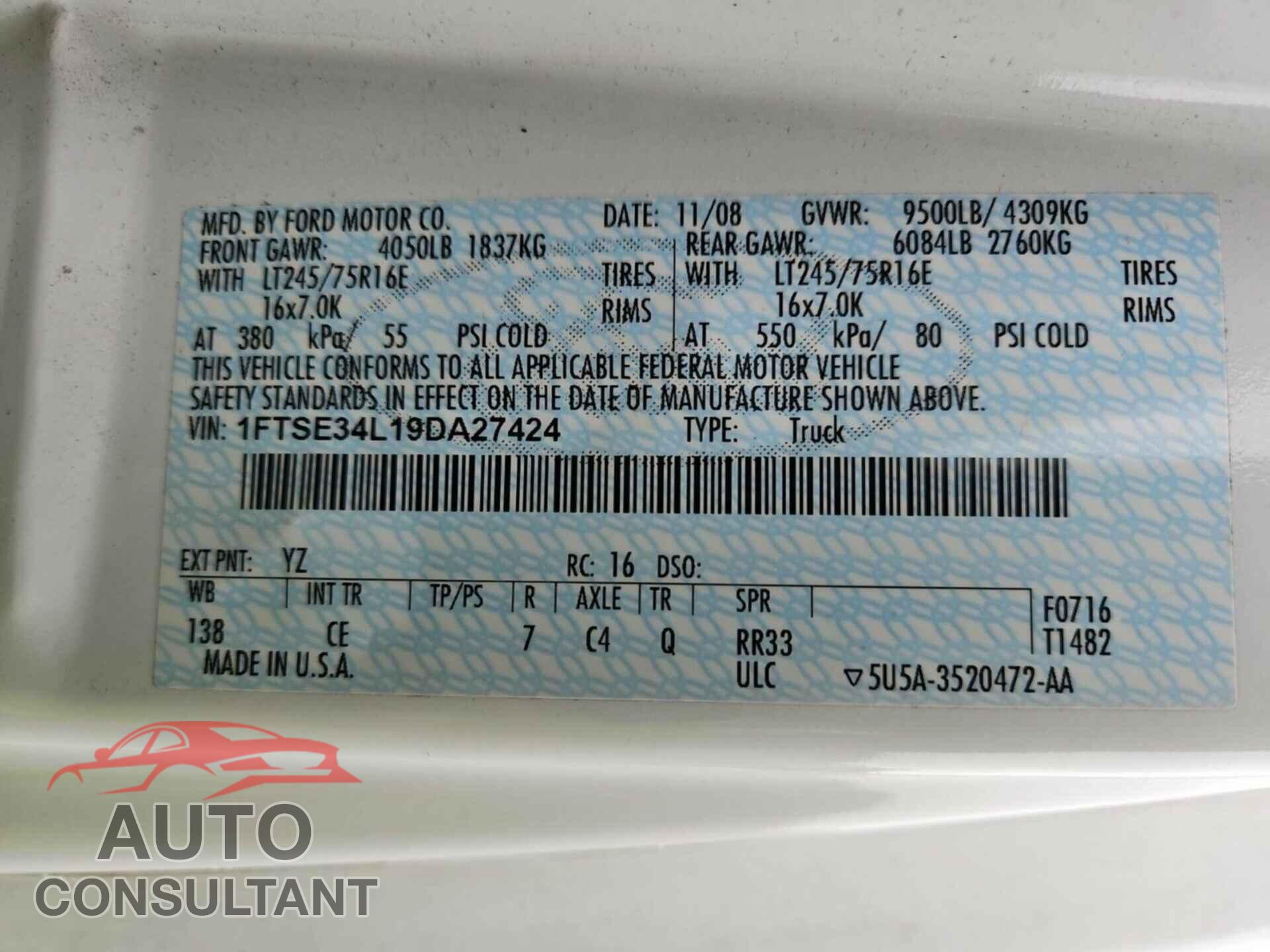 FORD ECONOLINE 2009 - 1FTSE34L19DA27424