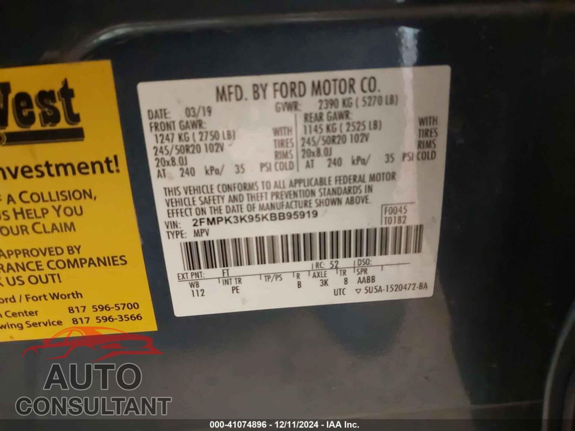FORD EDGE 2019 - 2FMPK3K95KBB95919