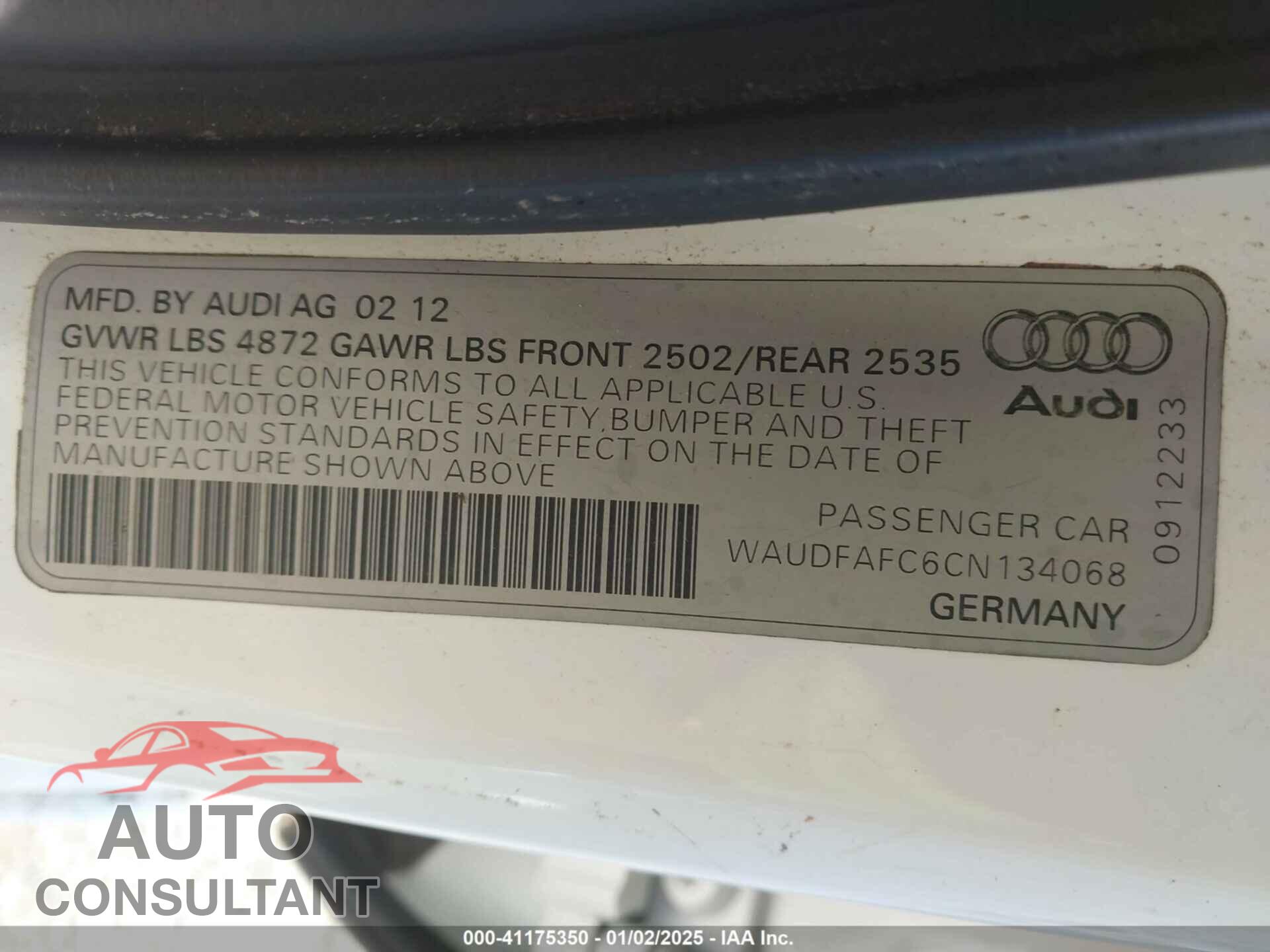 AUDI A6 2012 - WAUDFAFC6CN134068