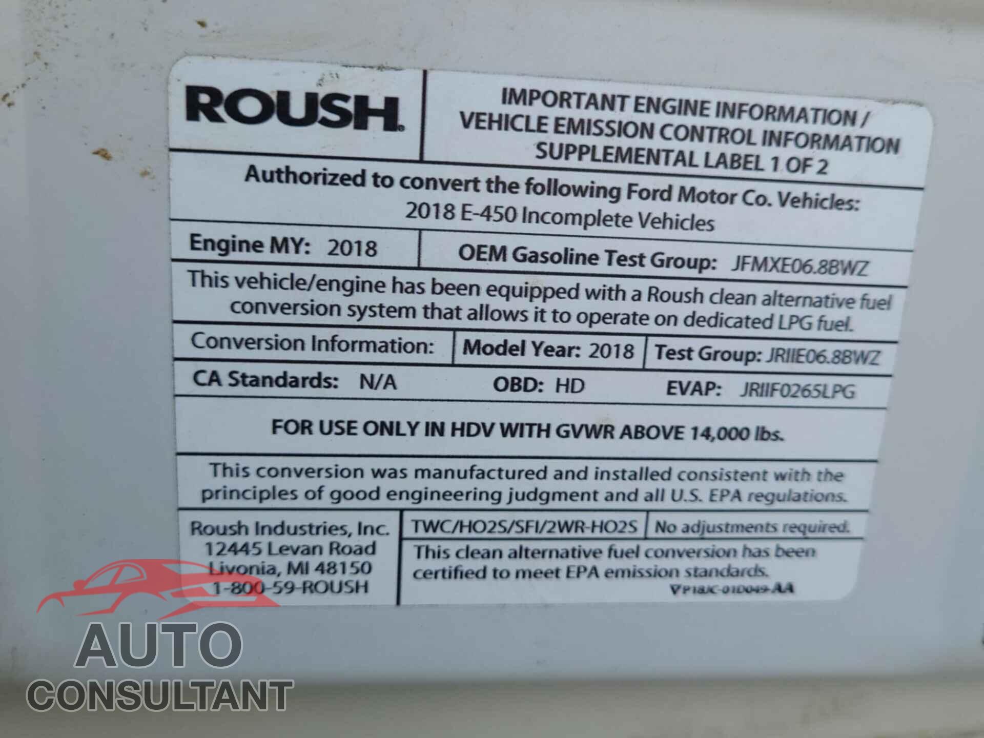 FORD E-450 CUTAWAY 2018 - 1FDXE4FSXJDC33227
