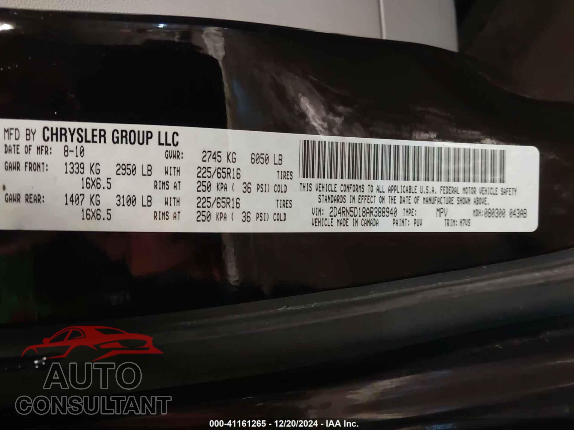 DODGE GRAND CARAVAN 2010 - 2D4RN5D18AR388940