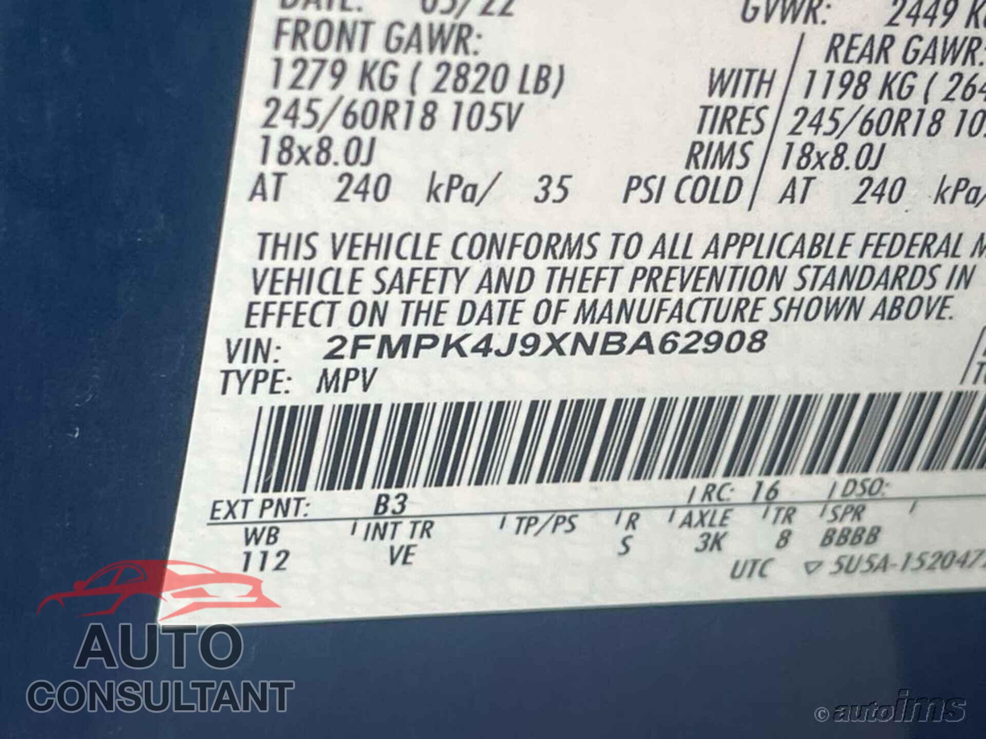 FORD EDGE 2022 - 2FMPK4J9XNBA62908