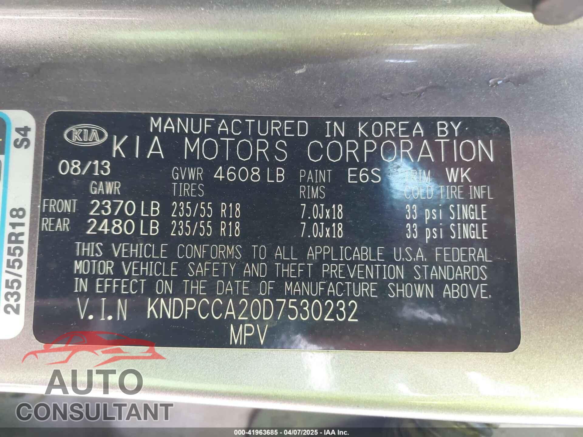 KIA SPORTAGE 2013 - KNDPCCA20D7530232