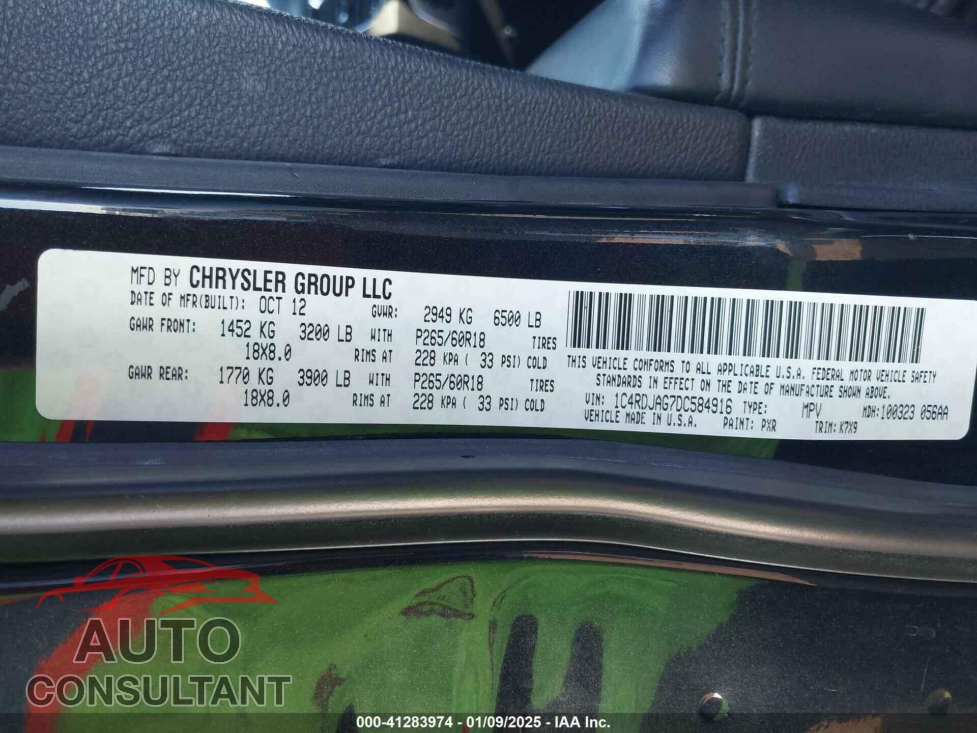 DODGE DURANGO 2013 - 1C4RDJAG7DC584916