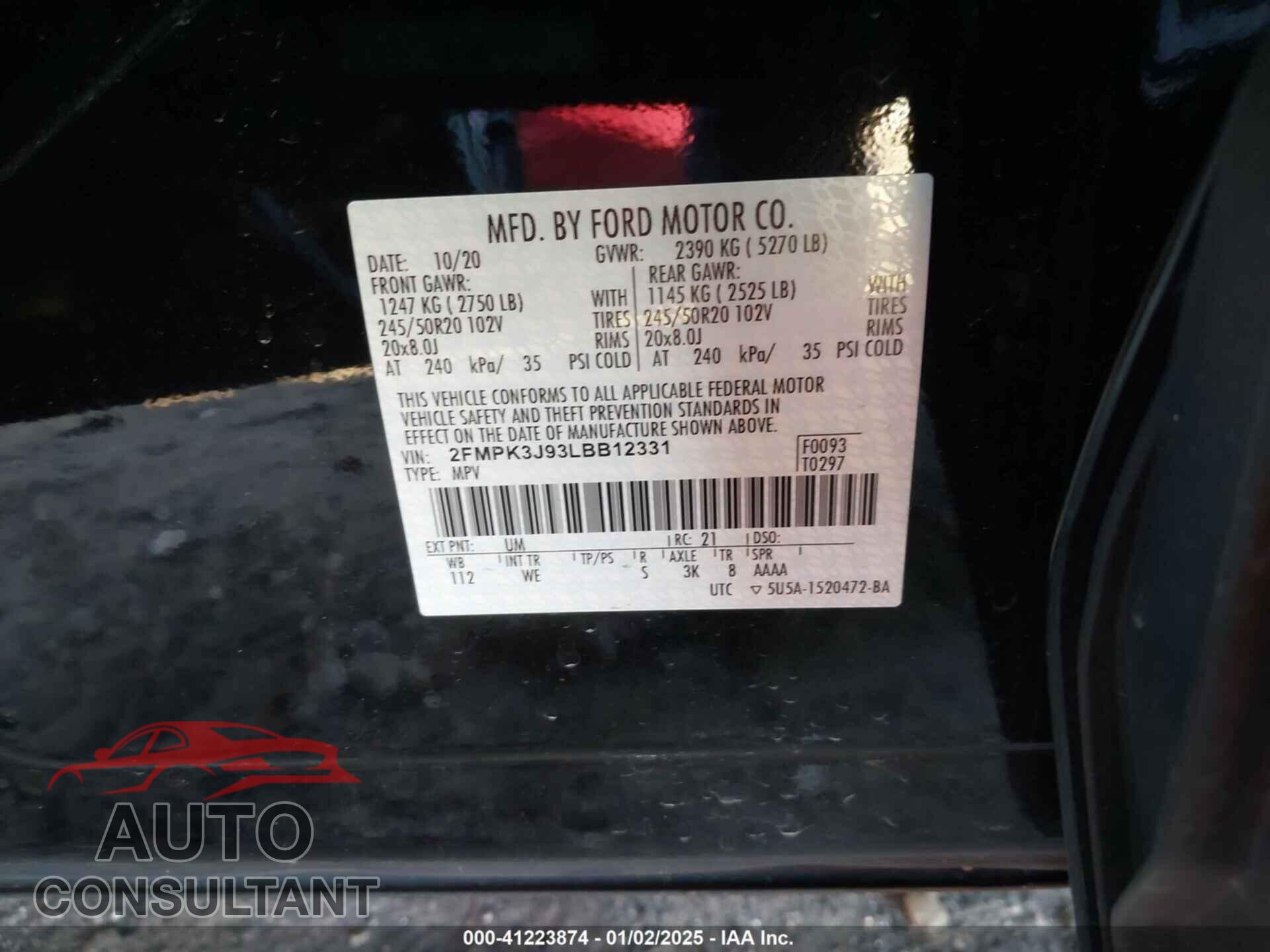 FORD EDGE 2020 - 2FMPK3J93LBB12331