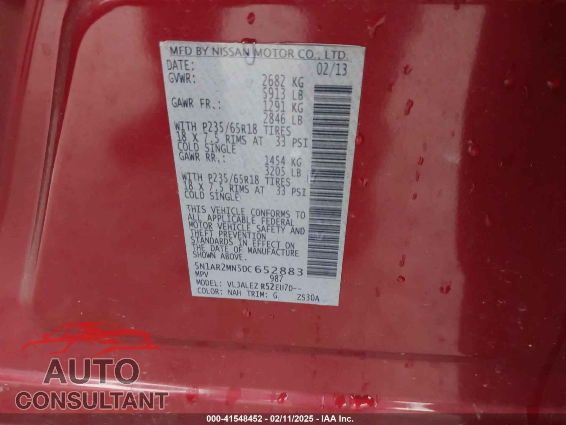 NISSAN PATHFINDER 2013 - 5N1AR2MN5DC652883