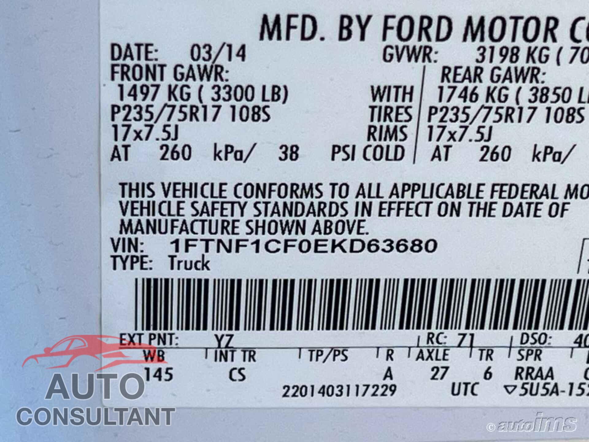 FORD F150 2014 - 1FTNF1CF0EKD63680