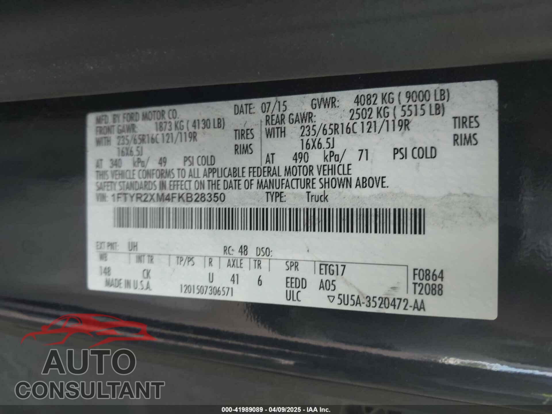 FORD TRANSIT-250 2015 - 1FTYR2XM4FKB28350
