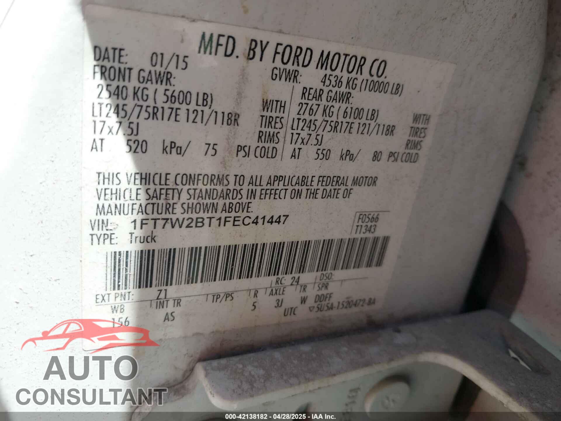 FORD F-250 2015 - 1FT7W2BT1FEC41447