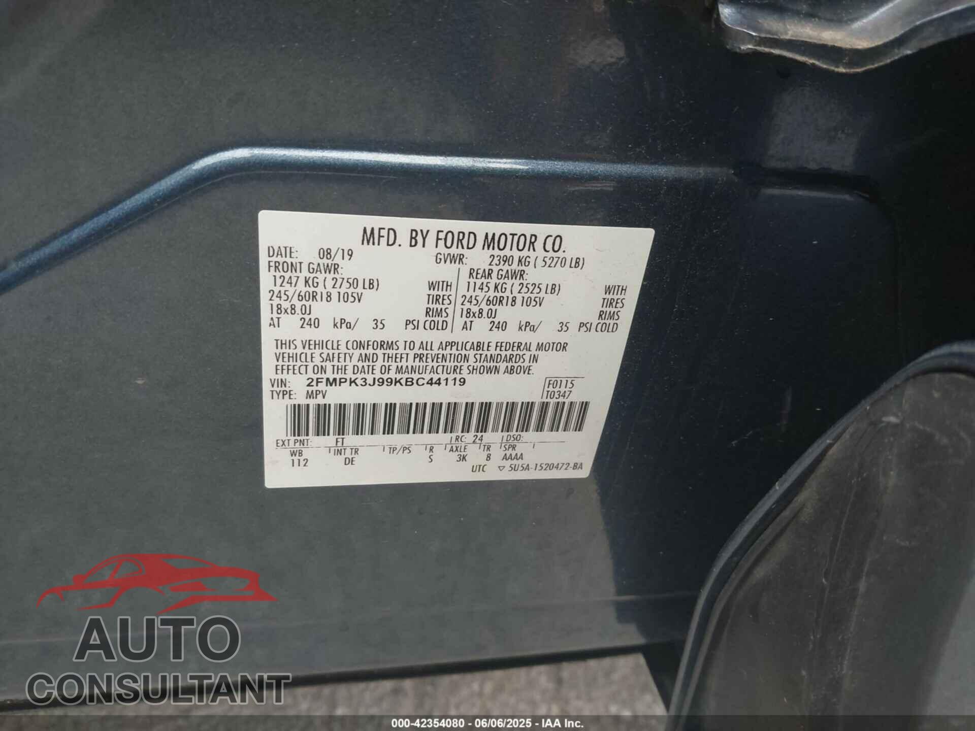 FORD EDGE 2019 - 2FMPK3J99KBC44119