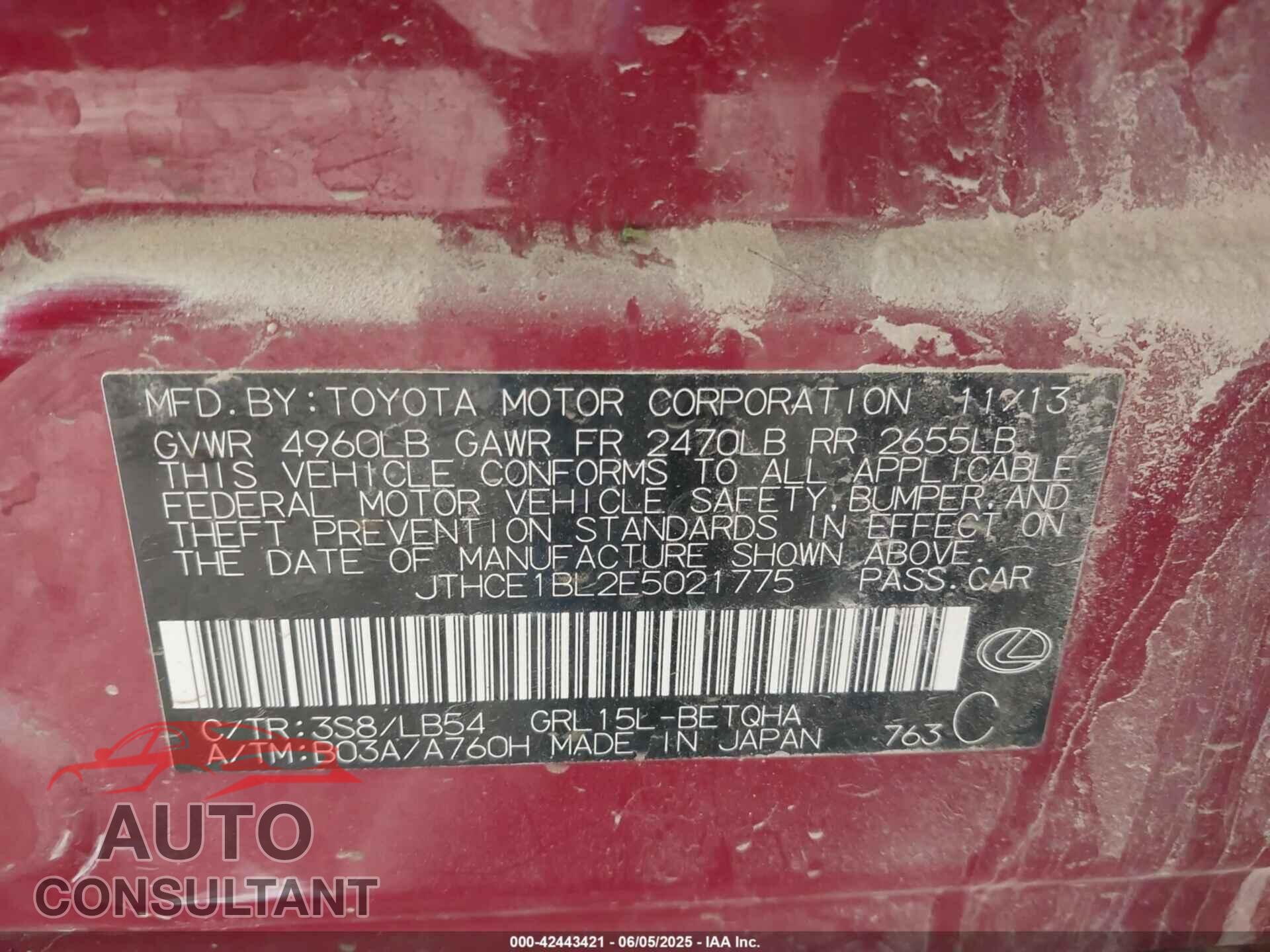 LEXUS GS 350 2014 - JTHCE1BL2E5021775