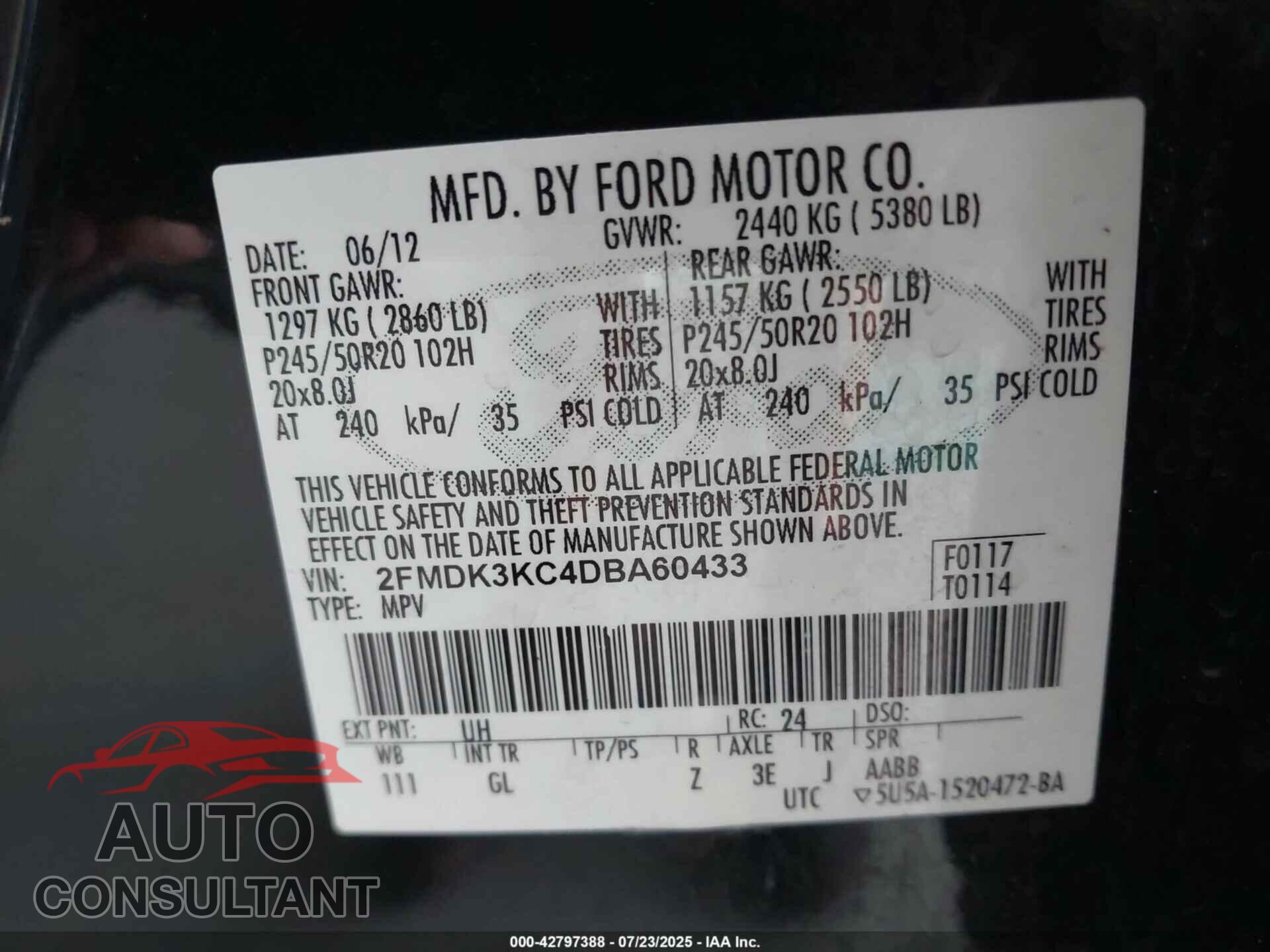 FORD EDGE 2013 - 2FMDK3KC4DBA60433