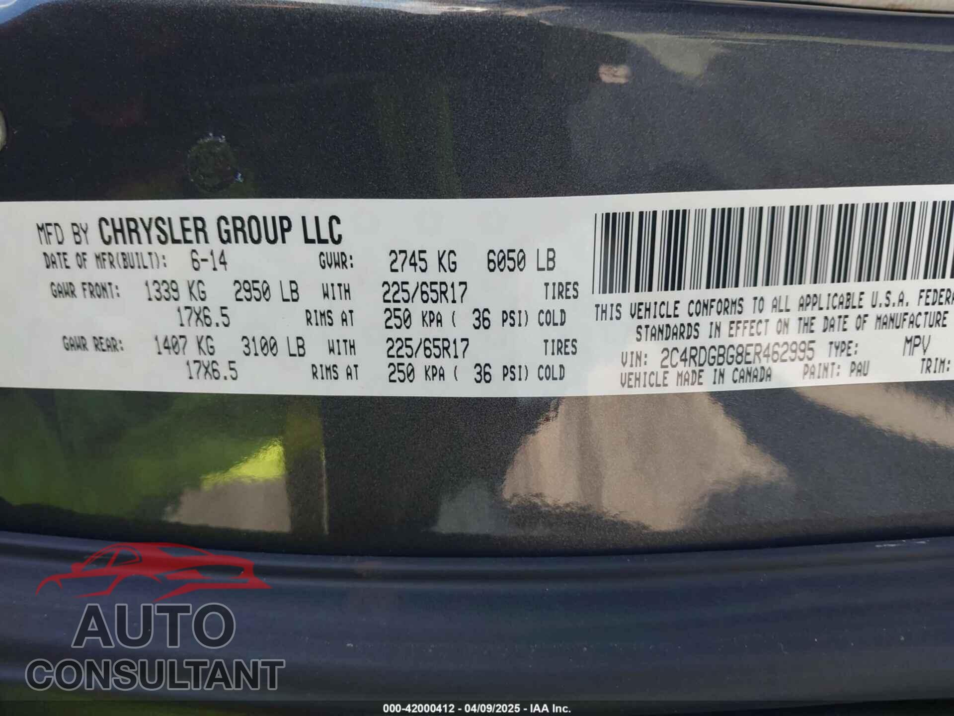 DODGE GRAND CARAVAN 2014 - 2C4RDGBG8ER462995