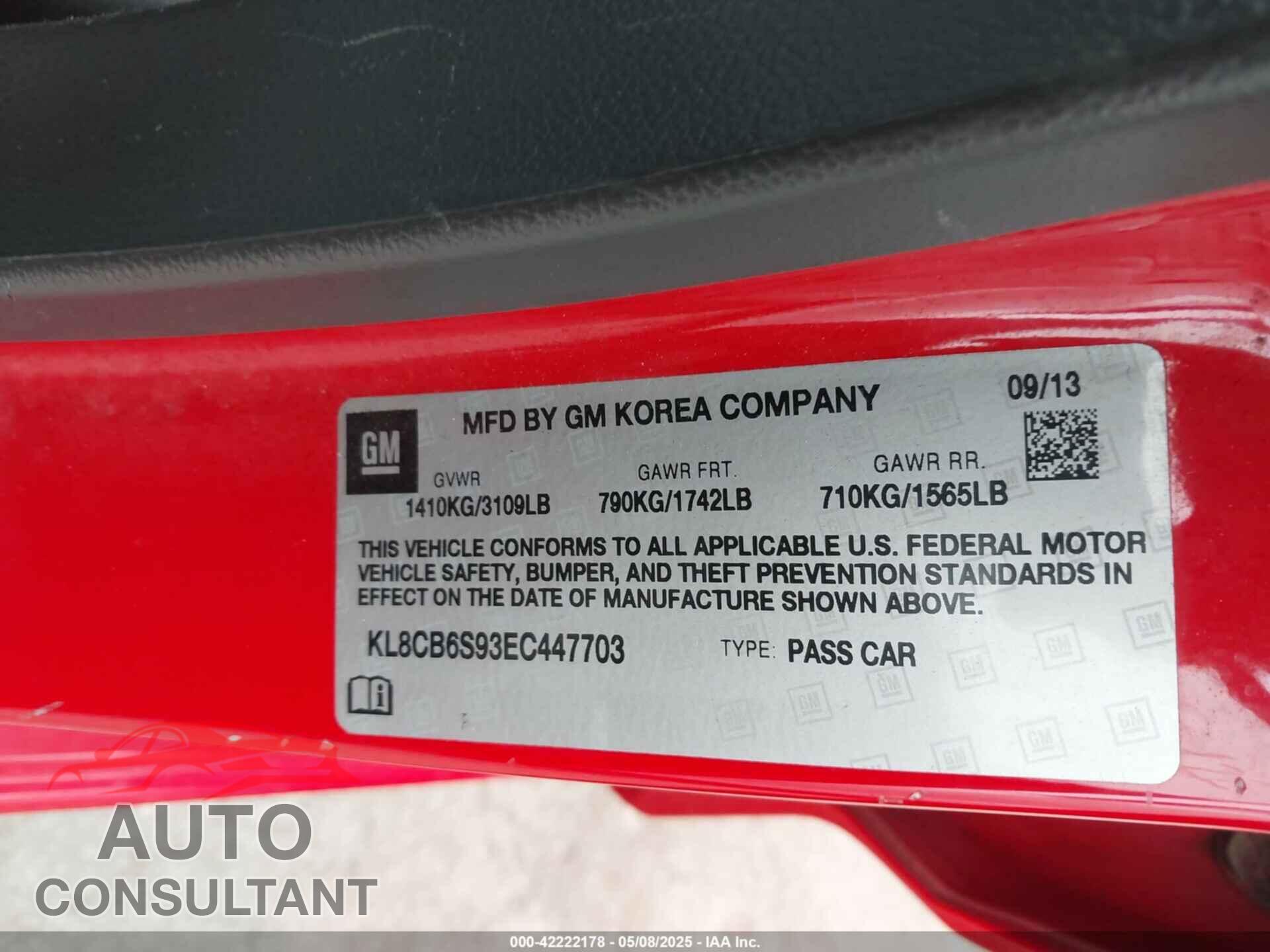 CHEVROLET SPARK 2014 - KL8CB6S93EC447703