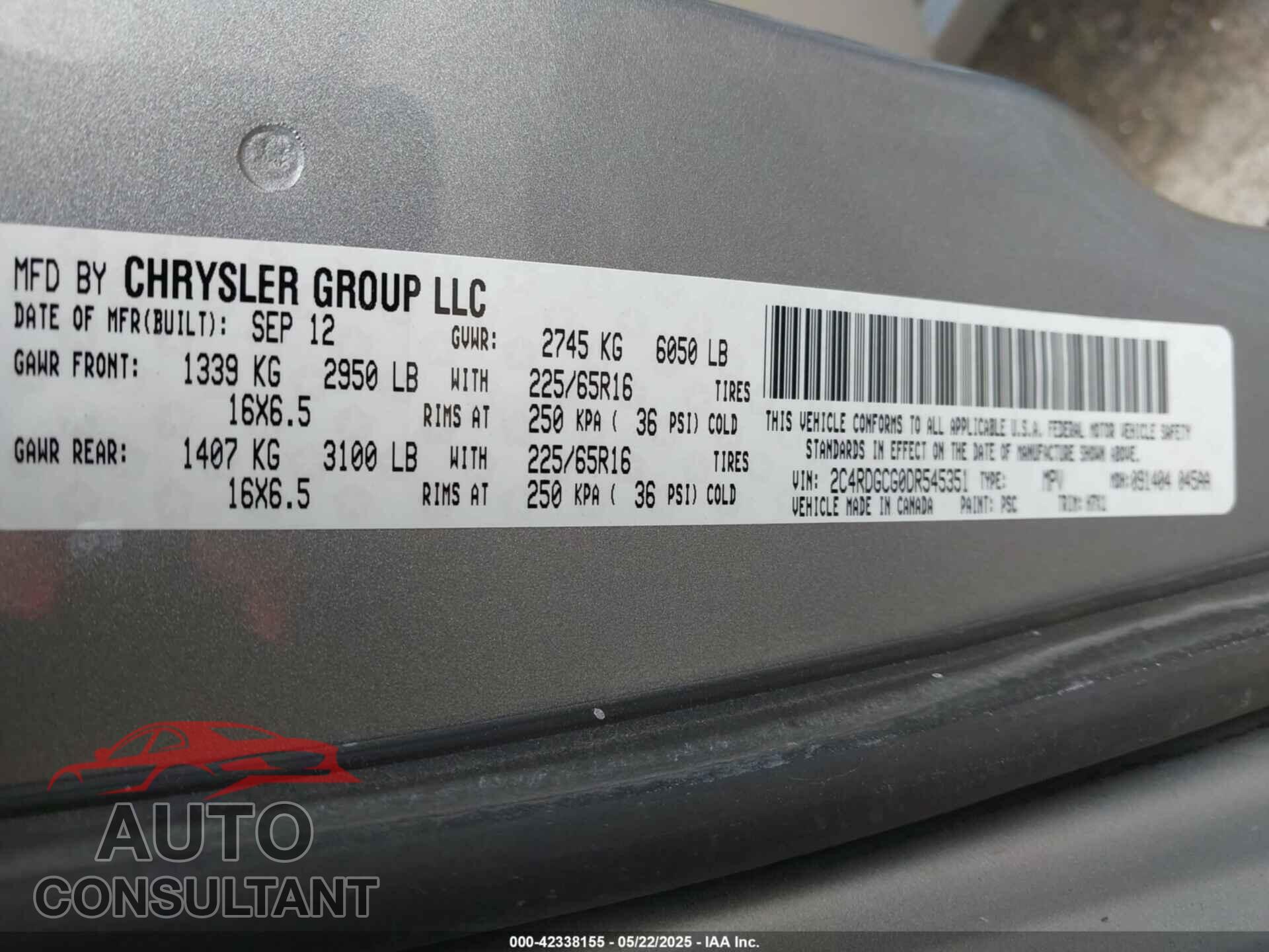 DODGE GRAND CARAVAN 2013 - 2C4RDGCG0DR545351