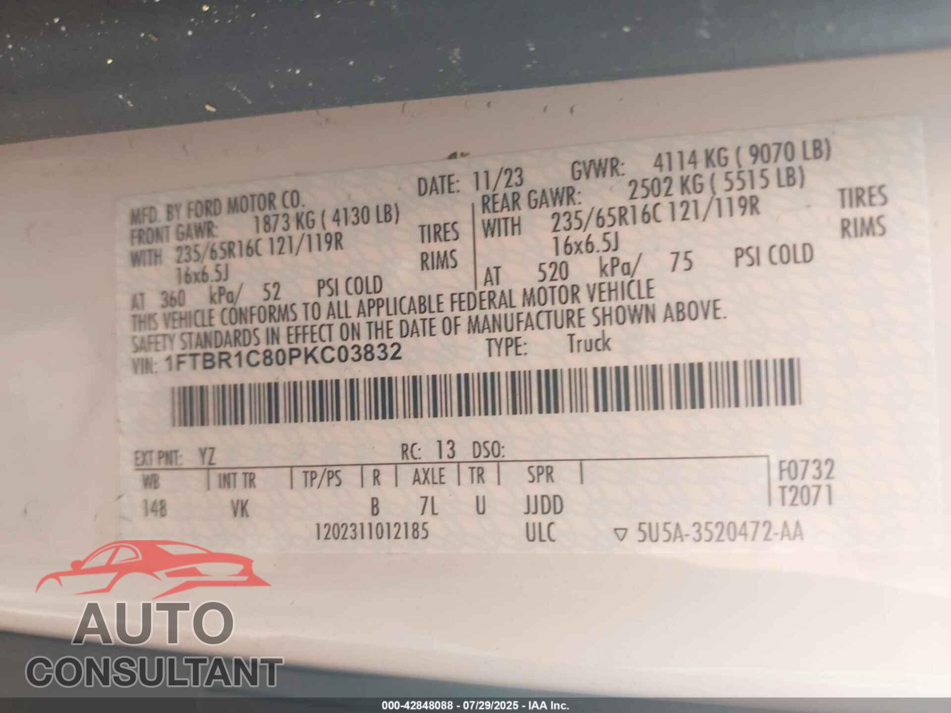 FORD TRANSIT-250 2023 - 1FTBR1C80PKC03832