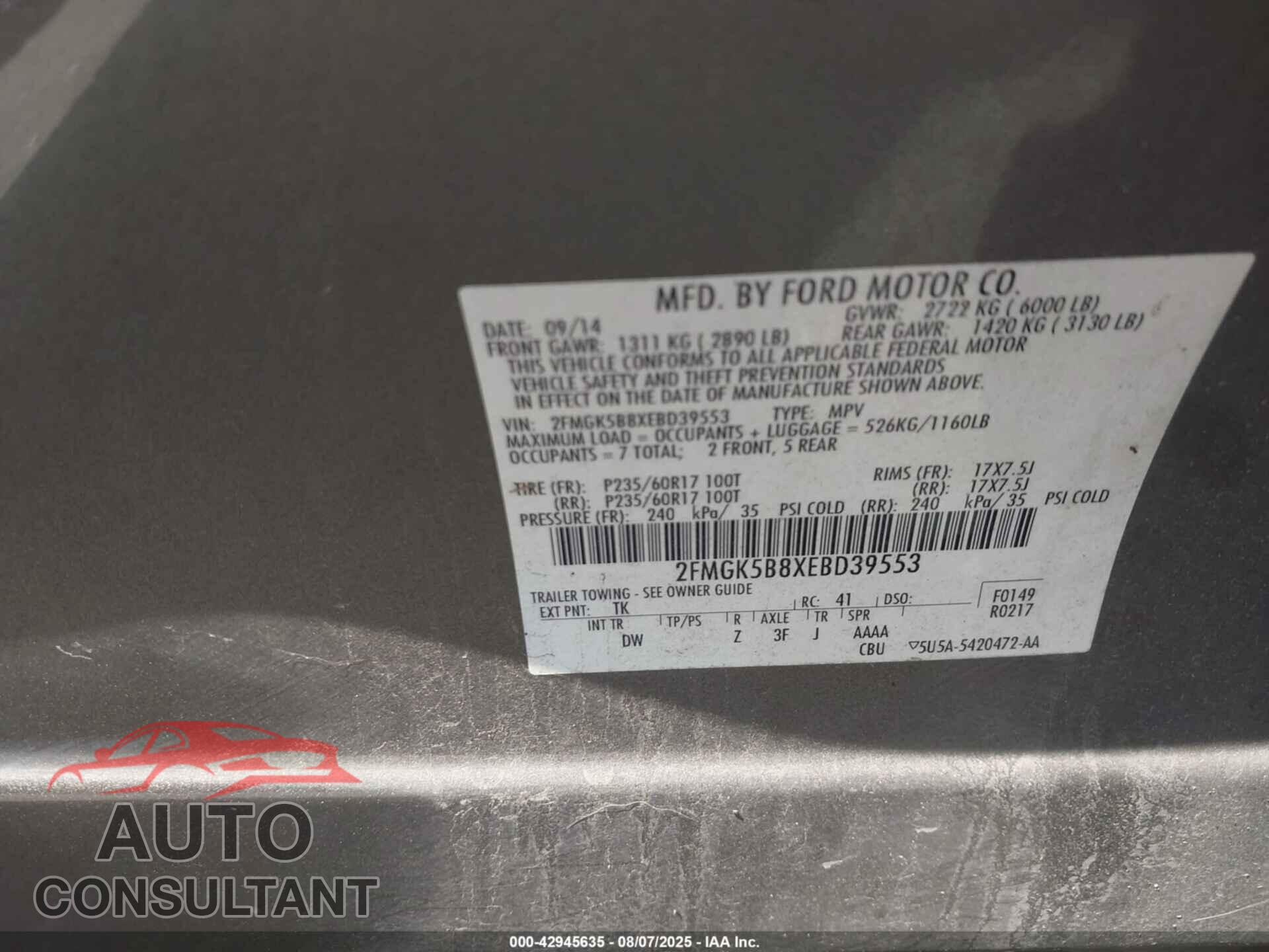 FORD FLEX 2014 - 2FMGK5B8XEBD39553
