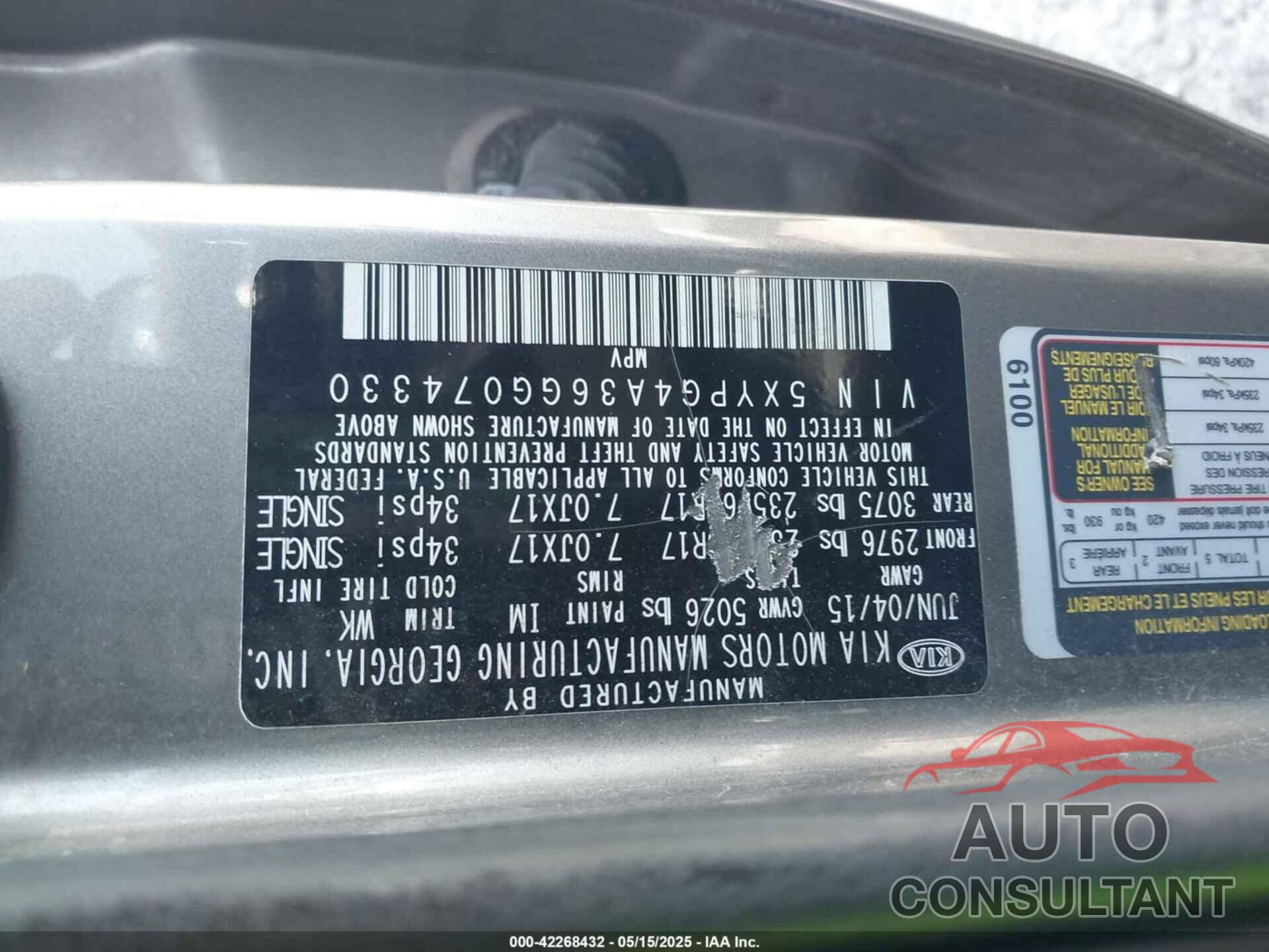 KIA SORENTO 2016 - 5XYPG4A36GG074330