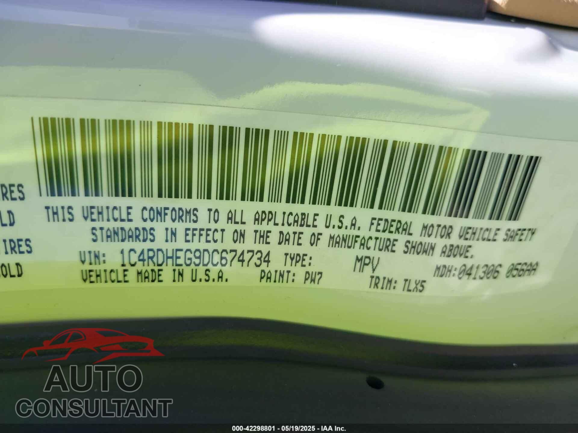 DODGE DURANGO 2013 - 1C4RDHEG9DC674734