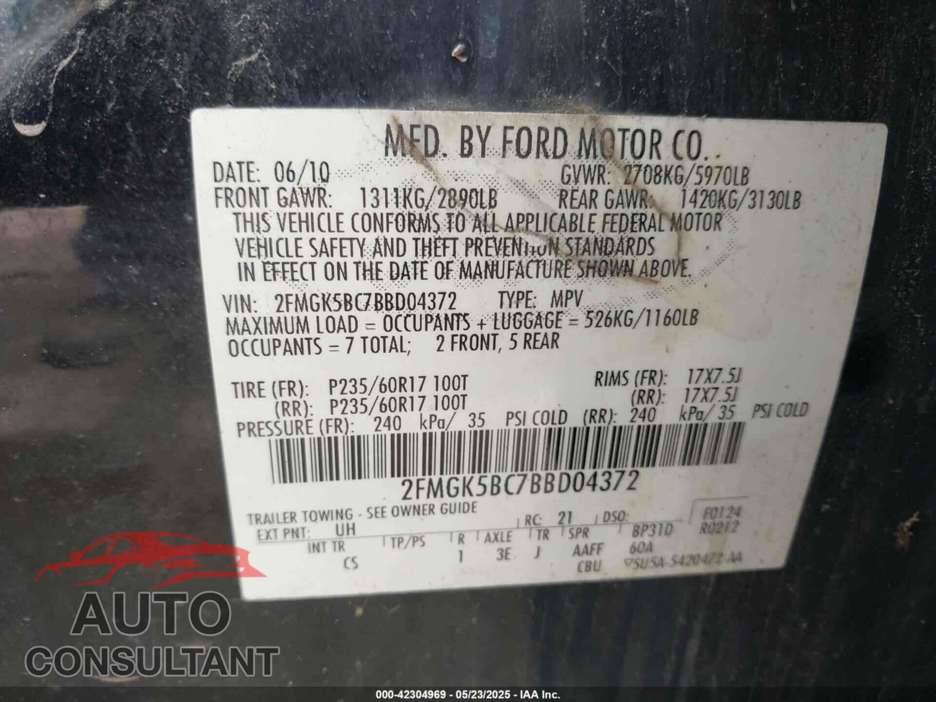 FORD FLEX 2011 - 2FMGK5BC7BBD04372