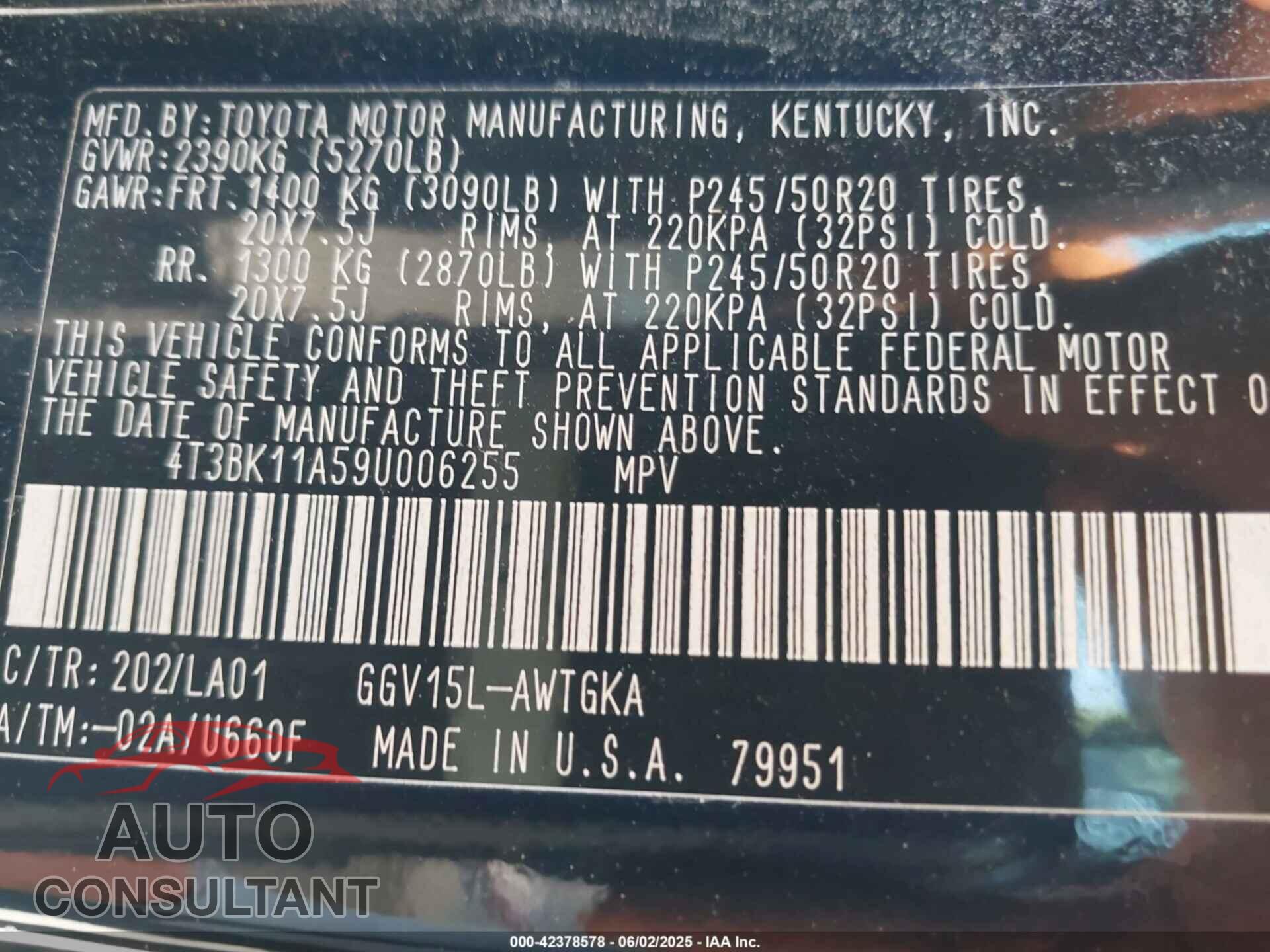 TOYOTA VENZA 2009 - 4T3BK11A59U006255