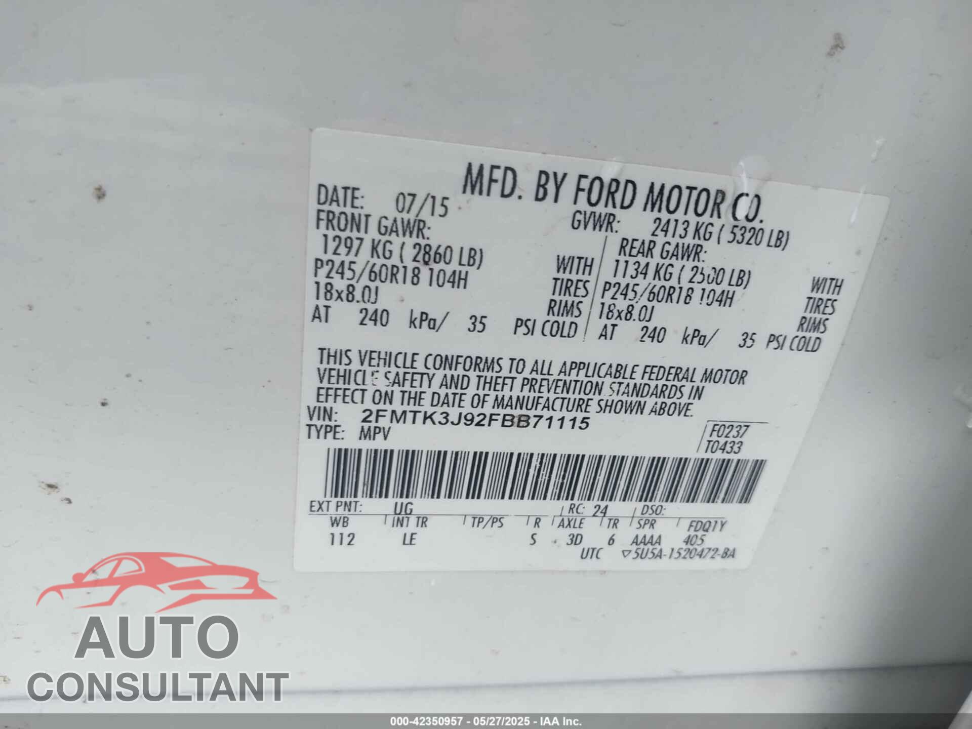 FORD EDGE 2015 - 2FMTK3J92FBB71115