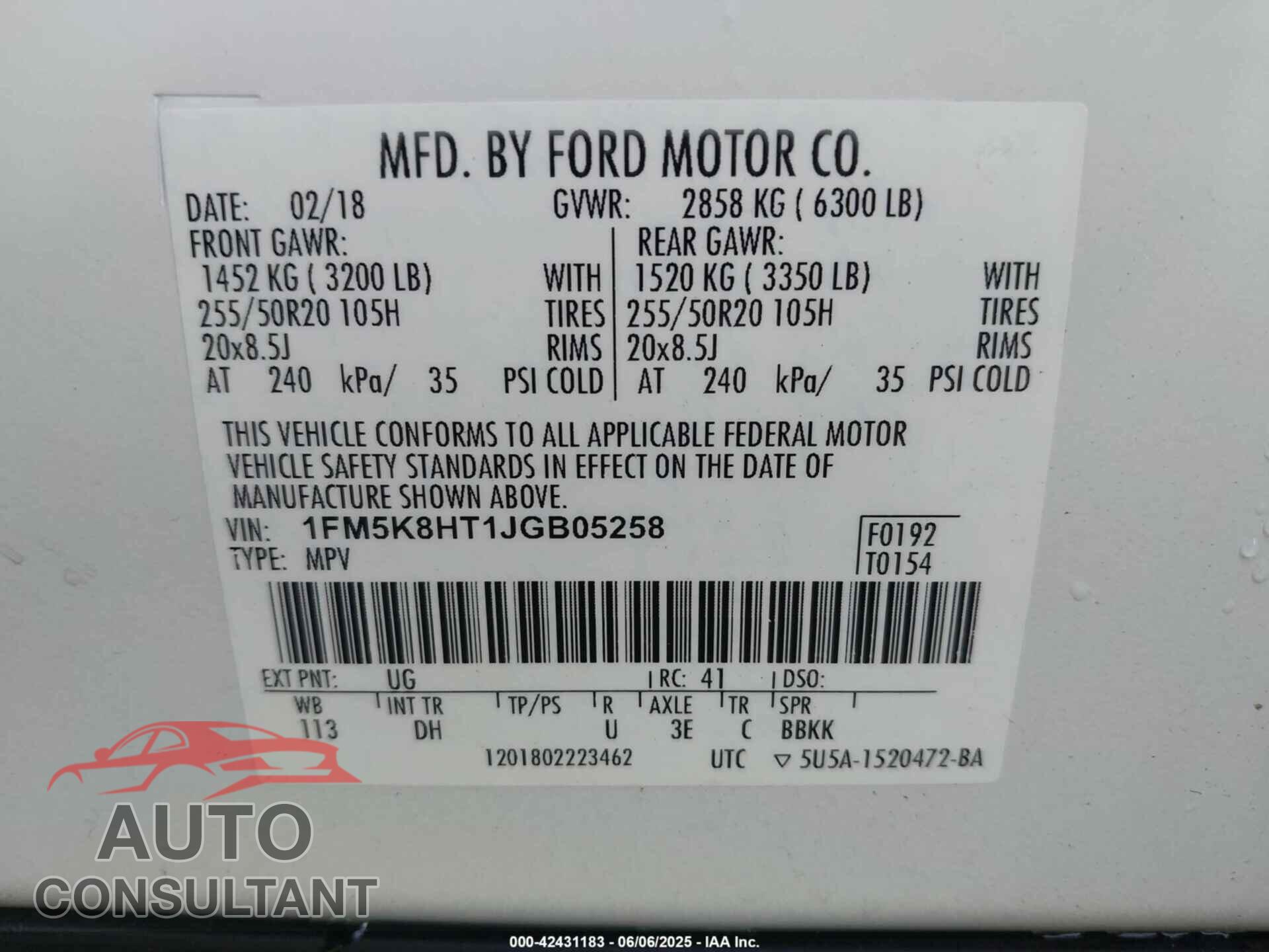 FORD EXPLORER 2018 - 1FM5K8HT1JGB05258