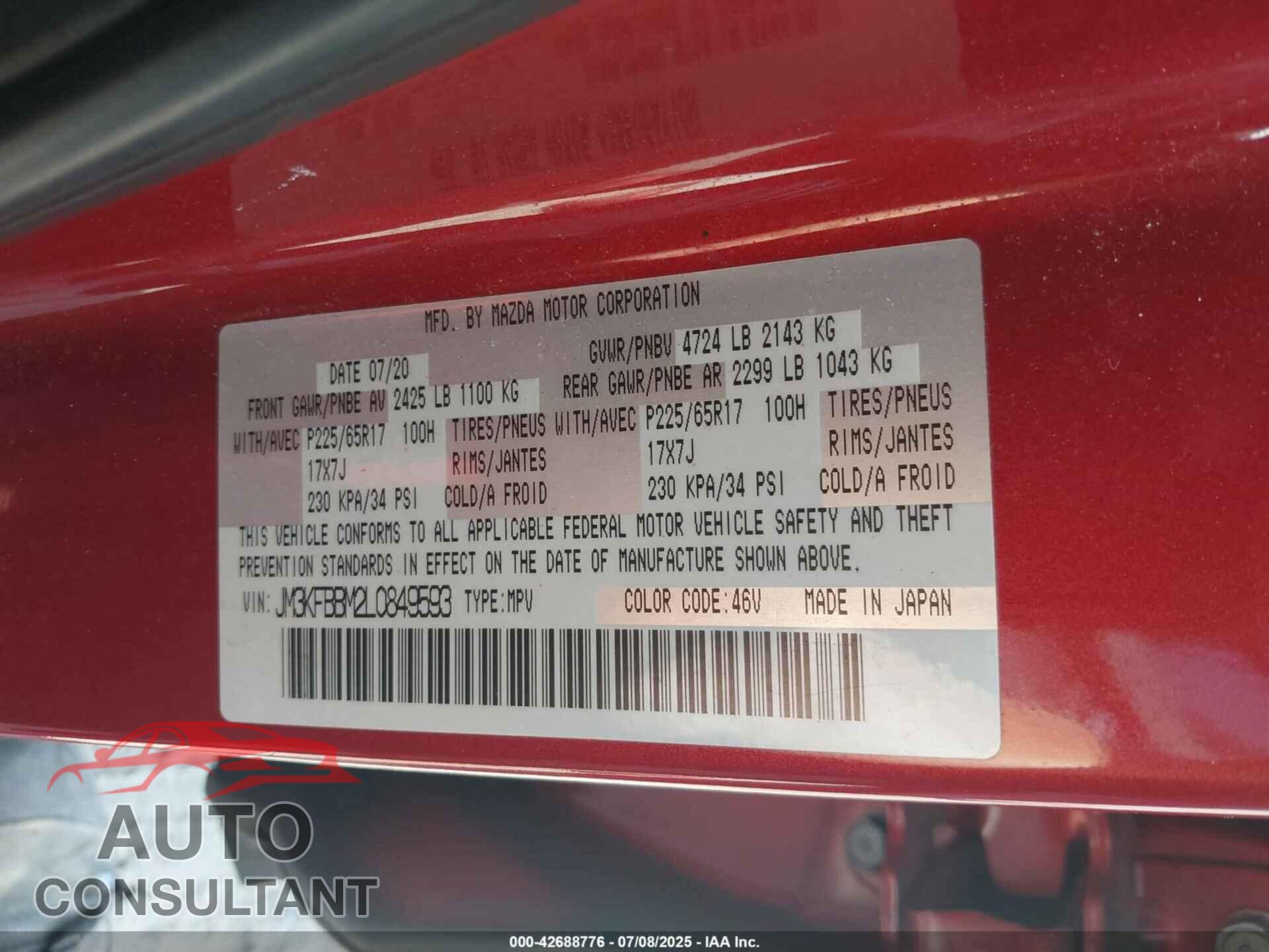 MAZDA CX-5 2020 - JM3KFBBM2L0849593