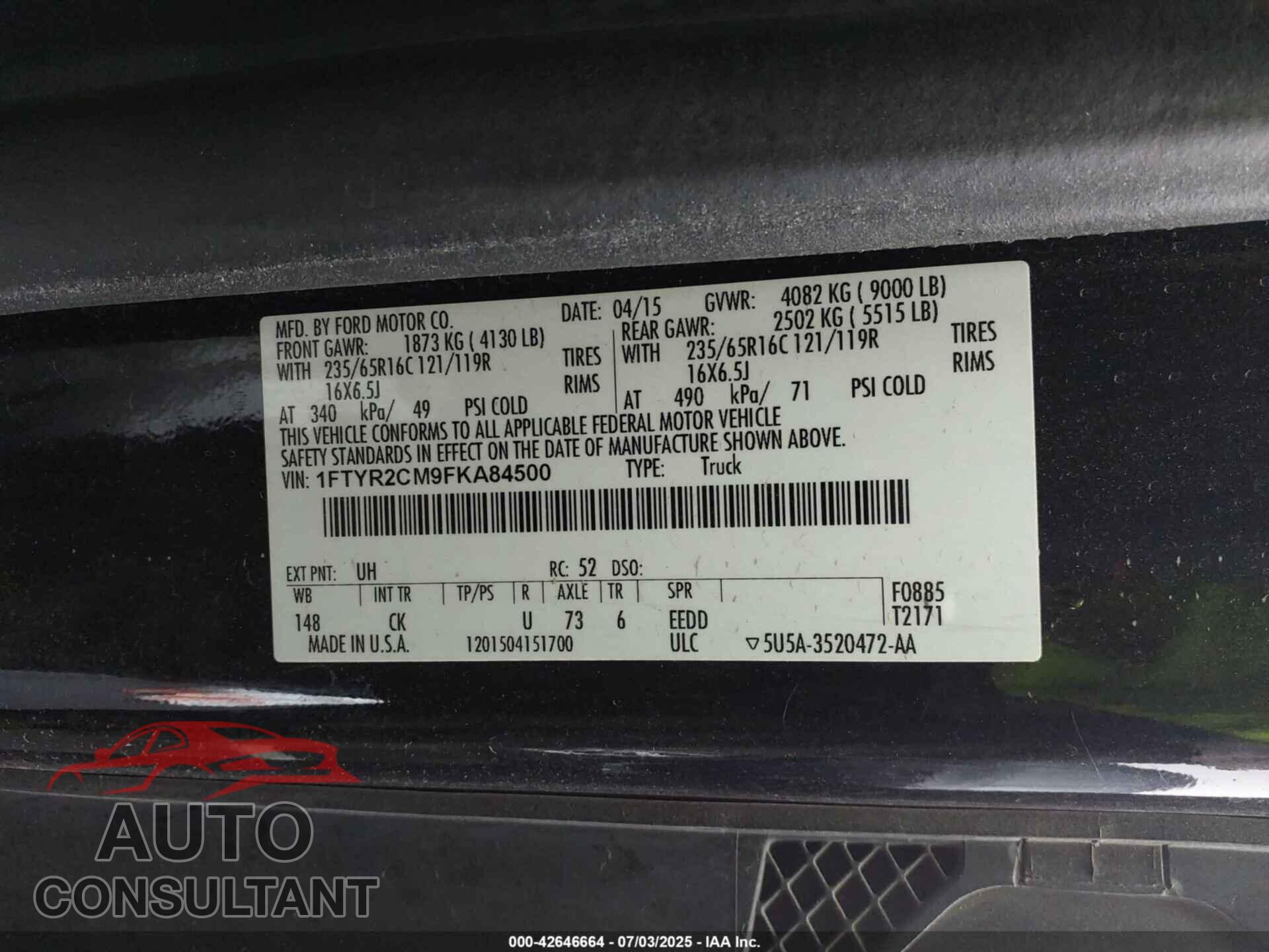 FORD TRANSIT-250 2015 - 1FTYR2CM9FKA84500