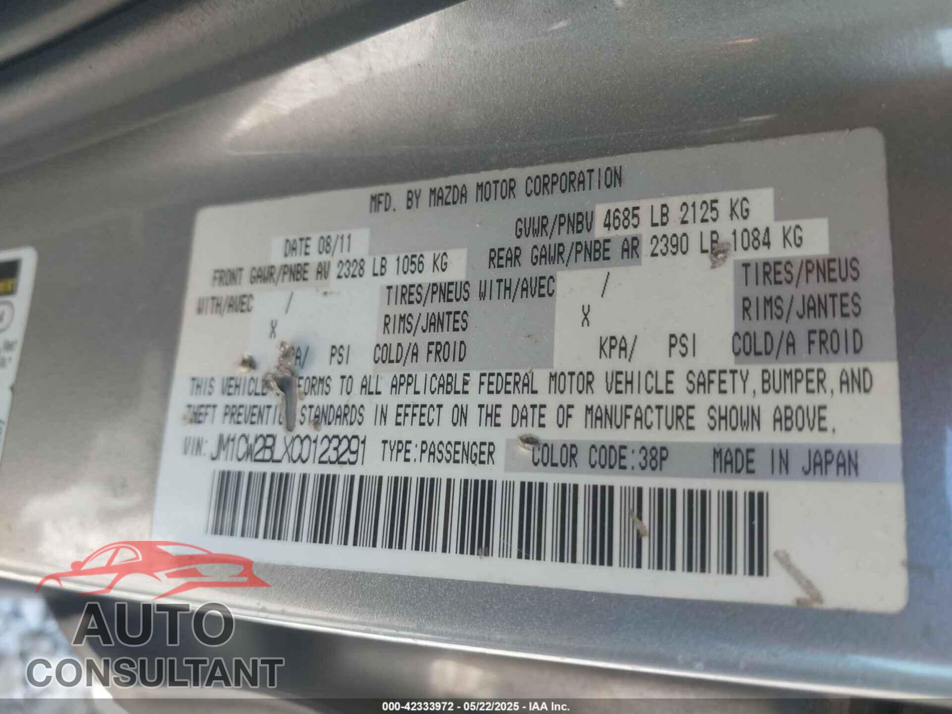 MAZDA MAZDA5 2012 - JM1CW2BLXC0123291