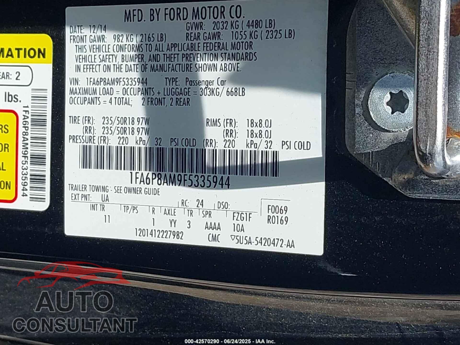 FORD MUSTANG 2015 - 1FA6P8AM9F5335944