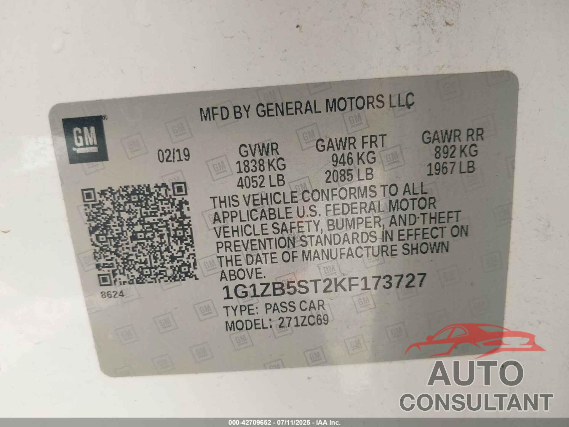 CHEVROLET MALIBU 2019 - 1G1ZB5ST2KF173727