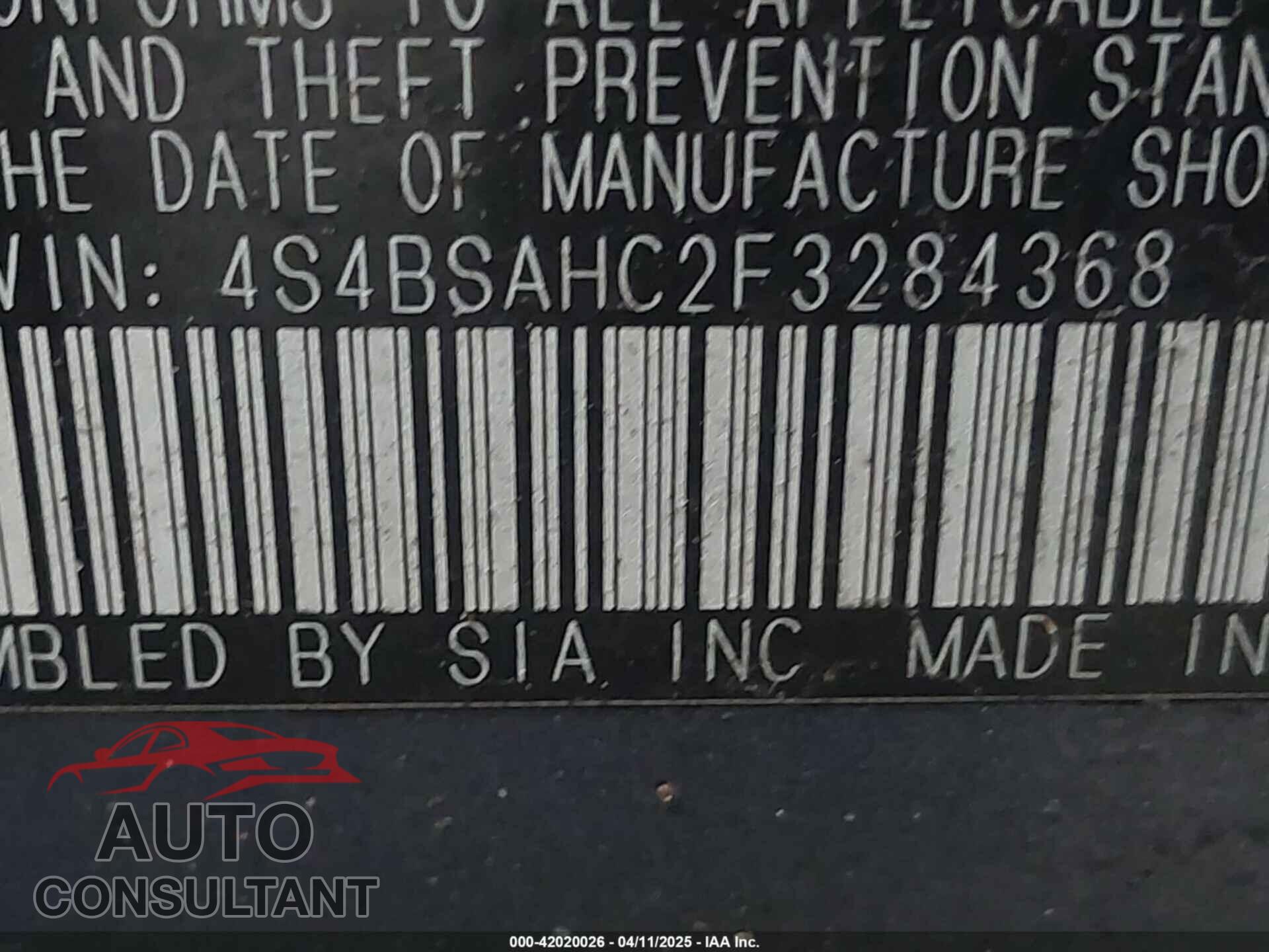 SUBARU OUTBACK 2015 - 4S4BSAHC2F3284368