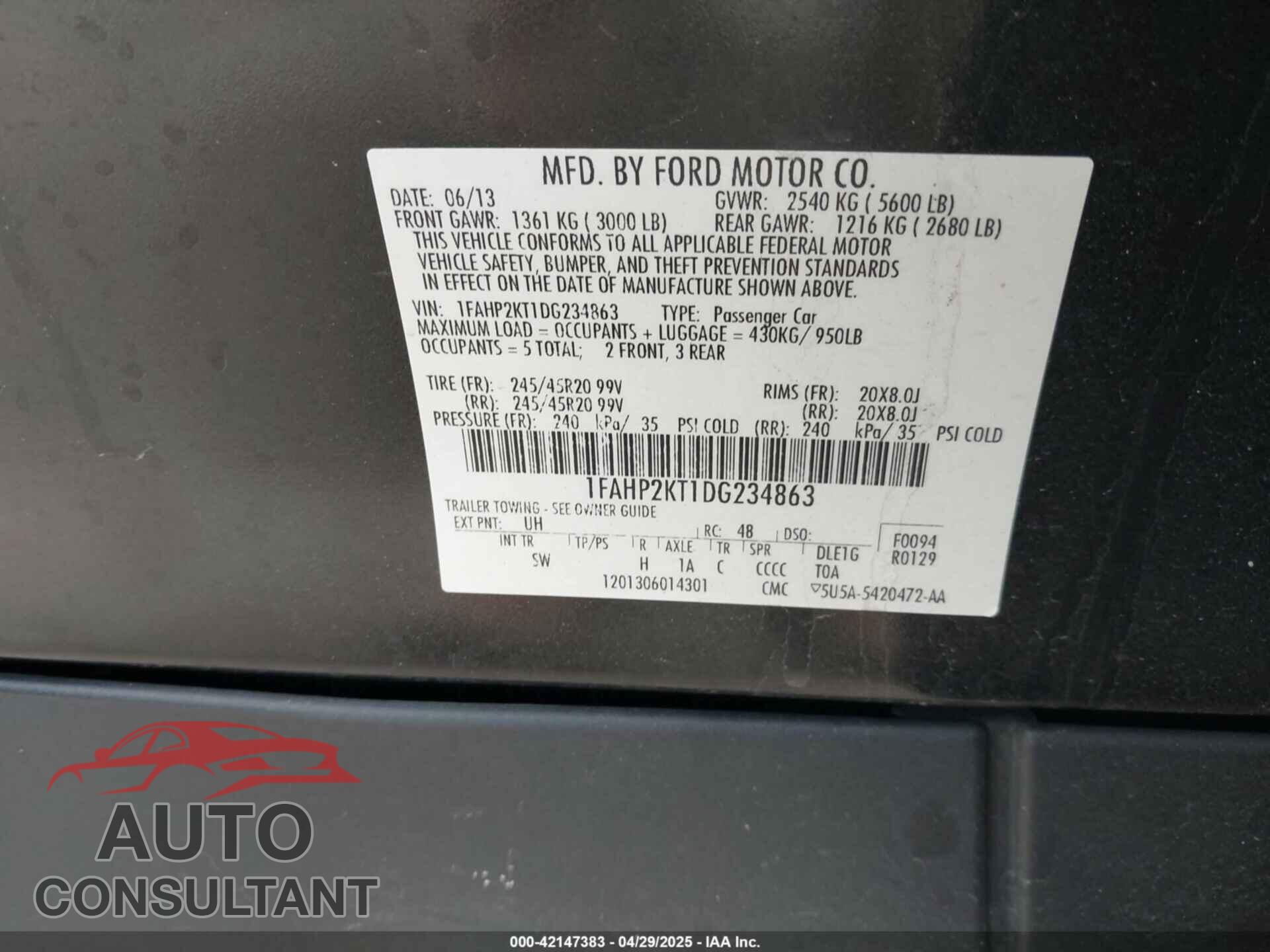 FORD TAURUS 2013 - 1FAHP2KT1DG234863