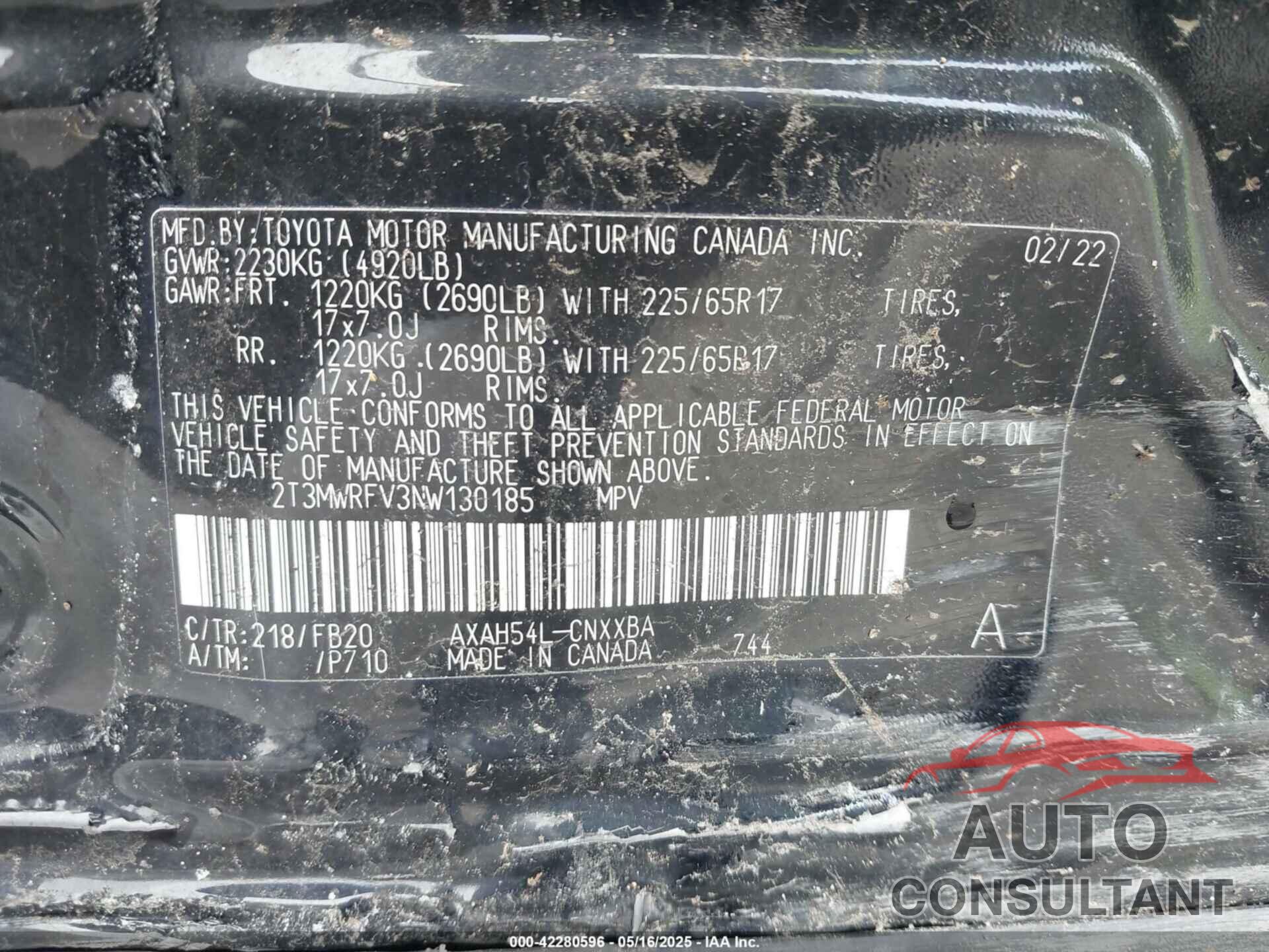 TOYOTA RAV4 HYBRID 2022 - 2T3MWRFV3NW130185