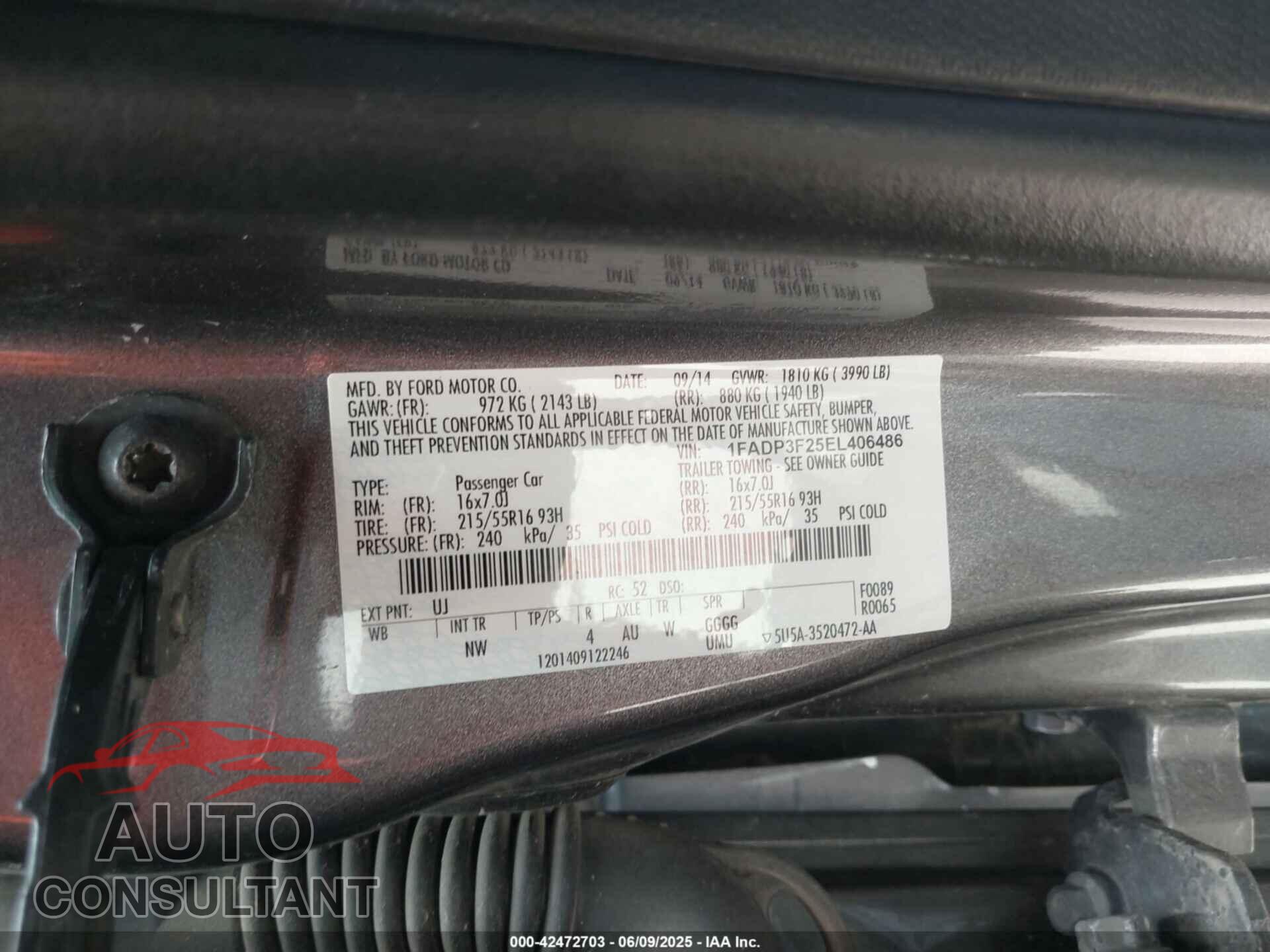FORD FOCUS 2014 - 1FADP3F25EL406486