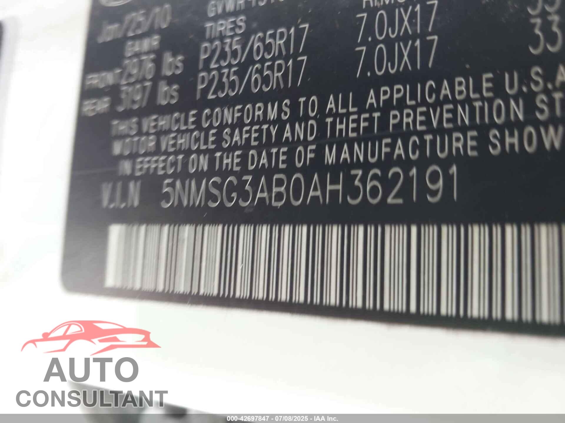 HYUNDAI SANTA FE 2010 - 5NMSG3AB0AH362191