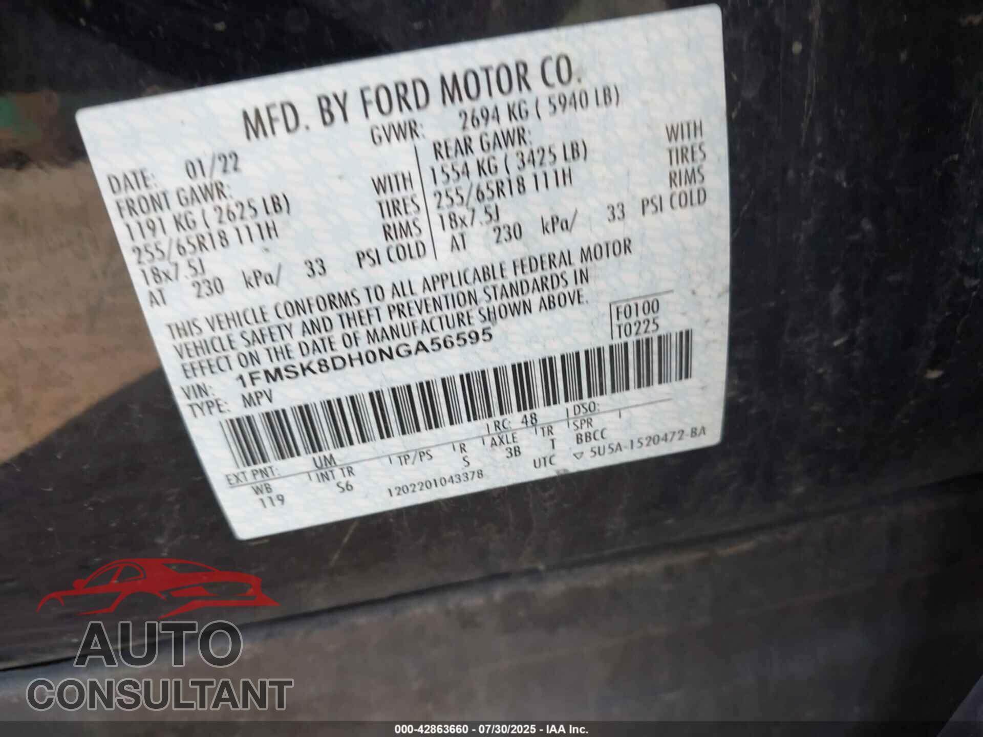 FORD EXPLORER 2022 - 1FMSK8DH0NGA56595